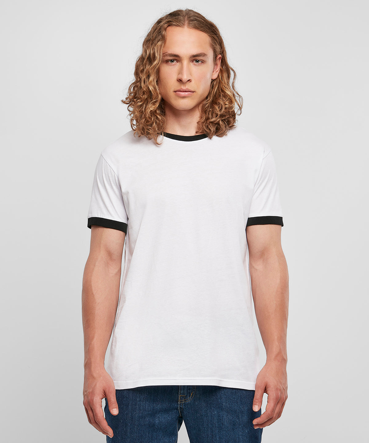 Build Your Brand Men's Ringer Tee Contrast Piping Regular Fit 100% Cotton