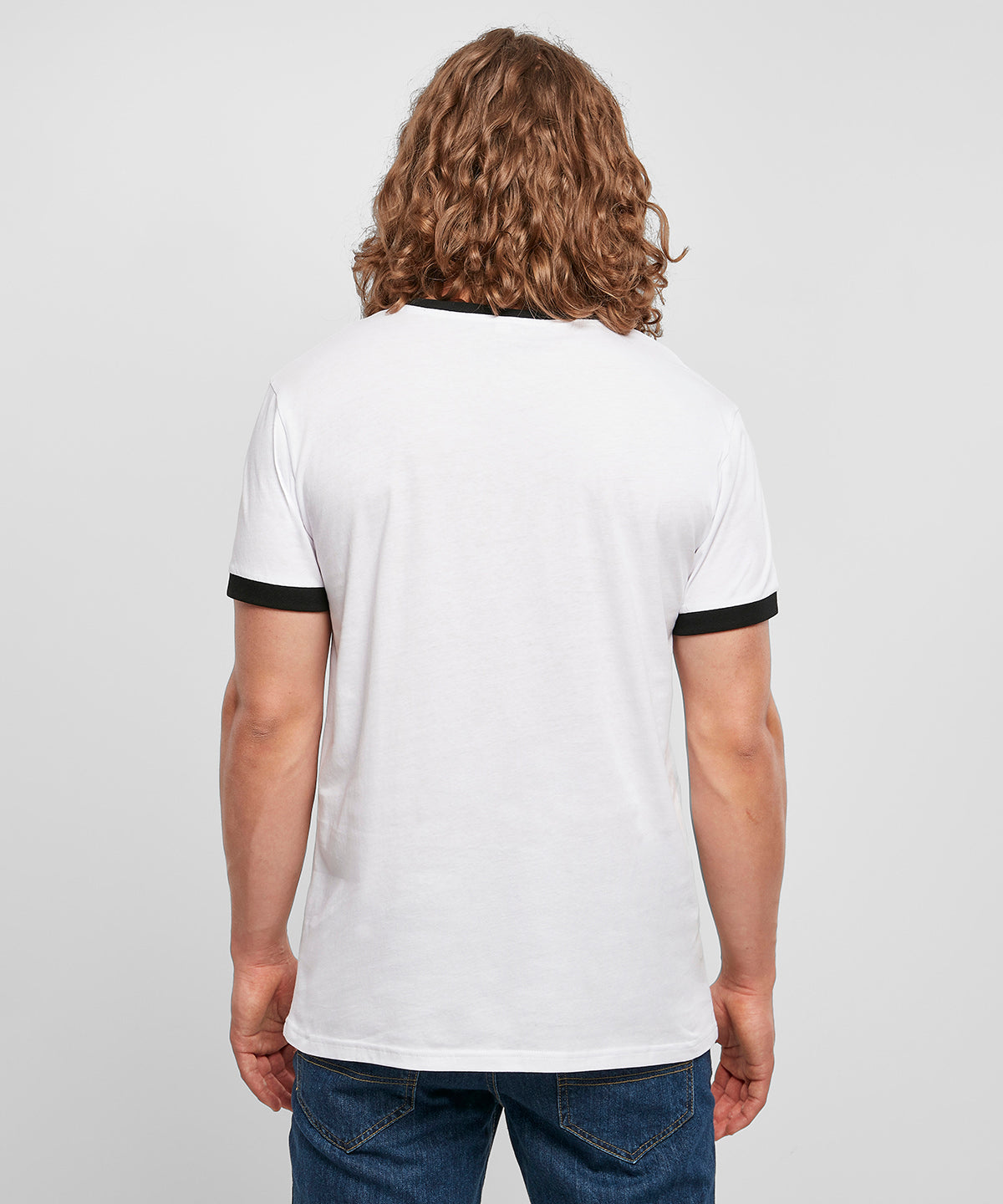 Build Your Brand Men's Ringer Tee Contrast Piping Regular Fit 100% Cotton