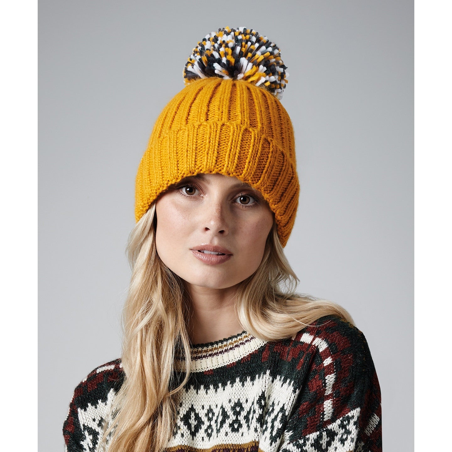 Beechfield Hygge Beanie Heavyweight Cuffed Knit with Shearling Lining & Pom Pom