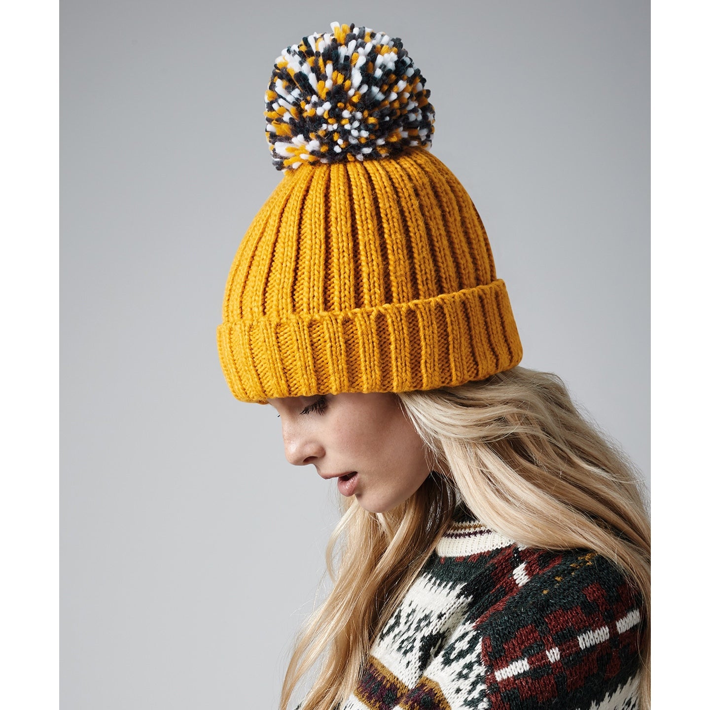 Beechfield Hygge Beanie Heavyweight Cuffed Knit with Shearling Lining & Pom Pom