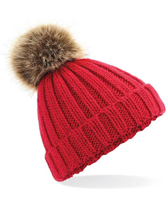 Beechfield Chunky Beanie with Removable Faux Fur Pom Pom and Cuffed Design