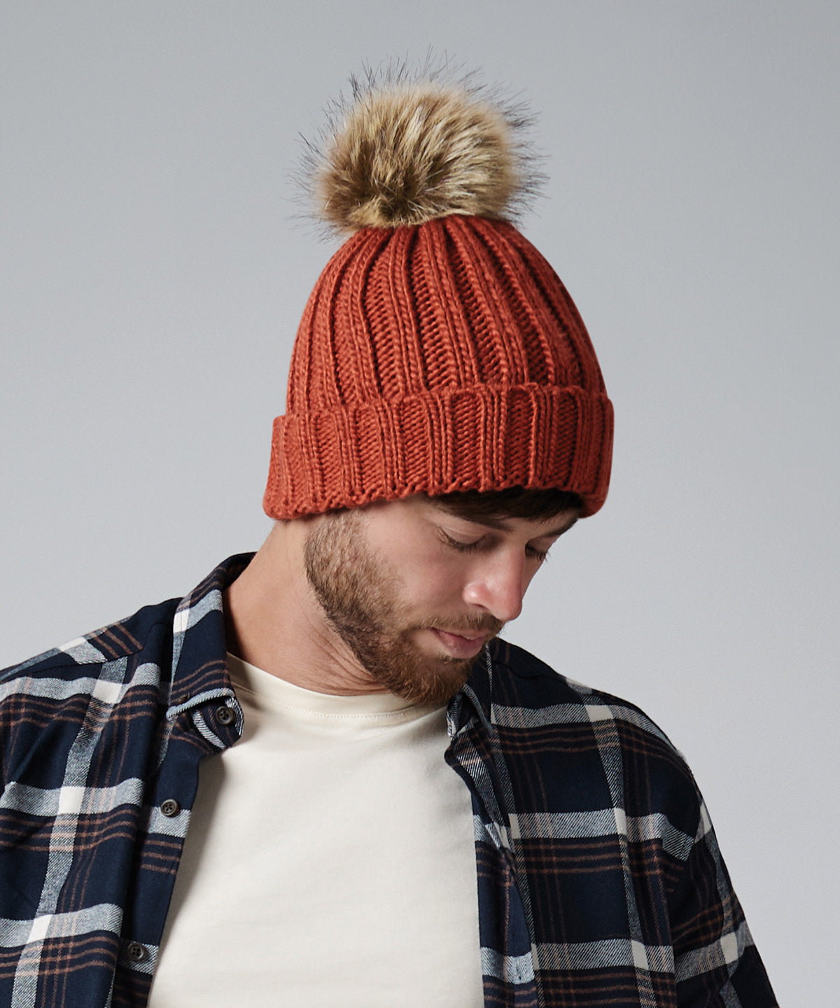 Beechfield Chunky Beanie with Removable Faux Fur Pom Pom and Cuffed Design
