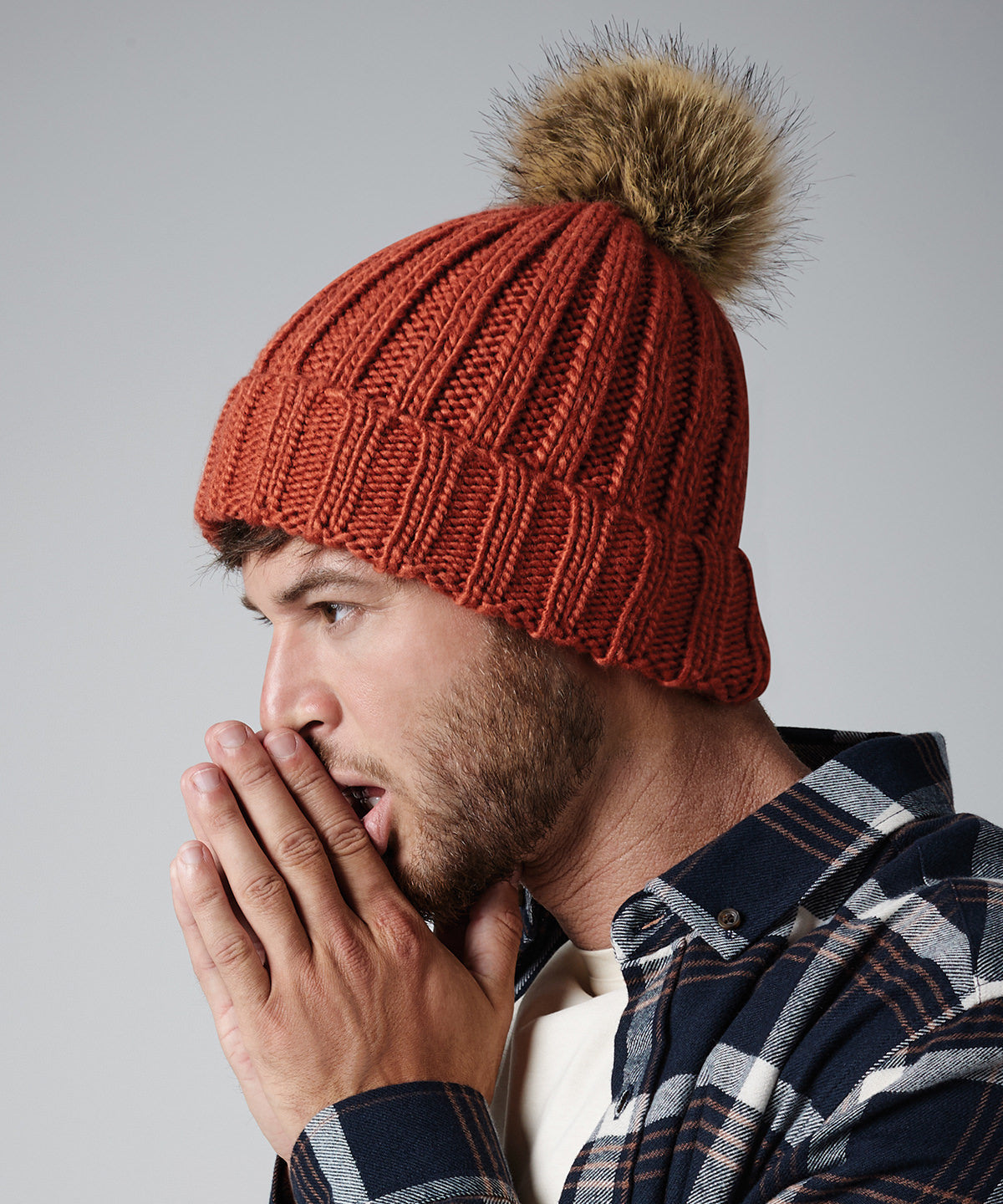 Beechfield Chunky Beanie with Removable Faux Fur Pom Pom and Cuffed Design