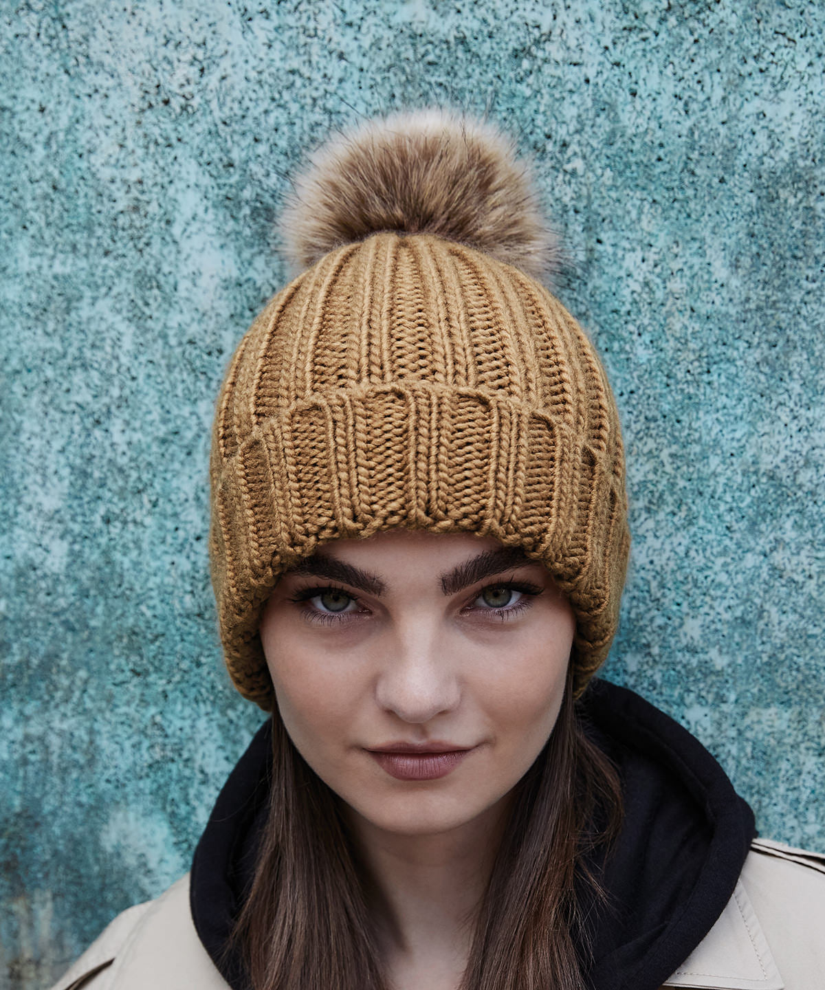 Beechfield Chunky Beanie with Removable Faux Fur Pom Pom and Cuffed Design