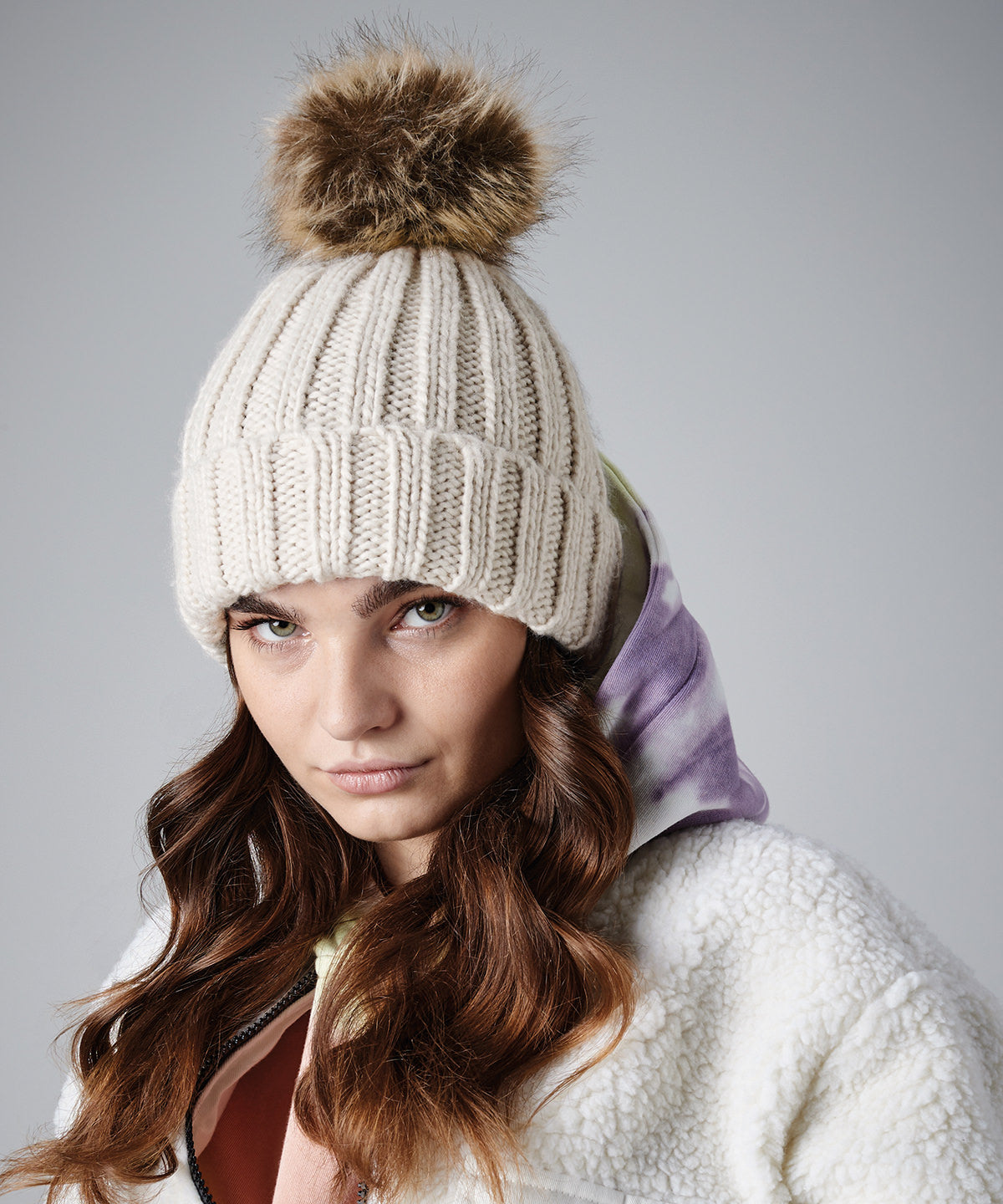 Beechfield Chunky Beanie with Removable Faux Fur Pom Pom and Cuffed Design