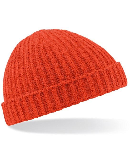 Beechfield Trawler Beanie Retro Ribbed Knit Shallow Crown Warm Machine Wash