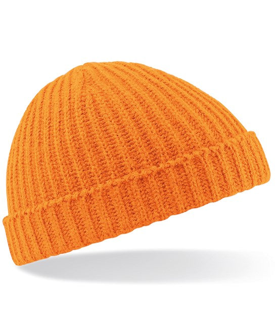 Beechfield Trawler Beanie Retro Ribbed Knit Shallow Crown Warm Machine Wash