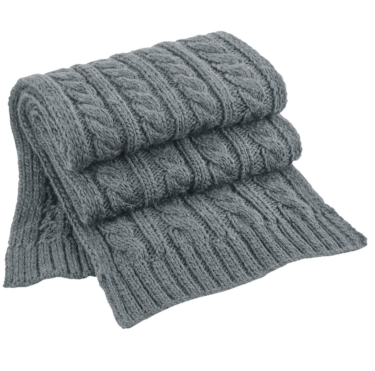 Beechfield Cable Knit Melange Scarf Heavyweight Unisex Hand-Knitted Feel