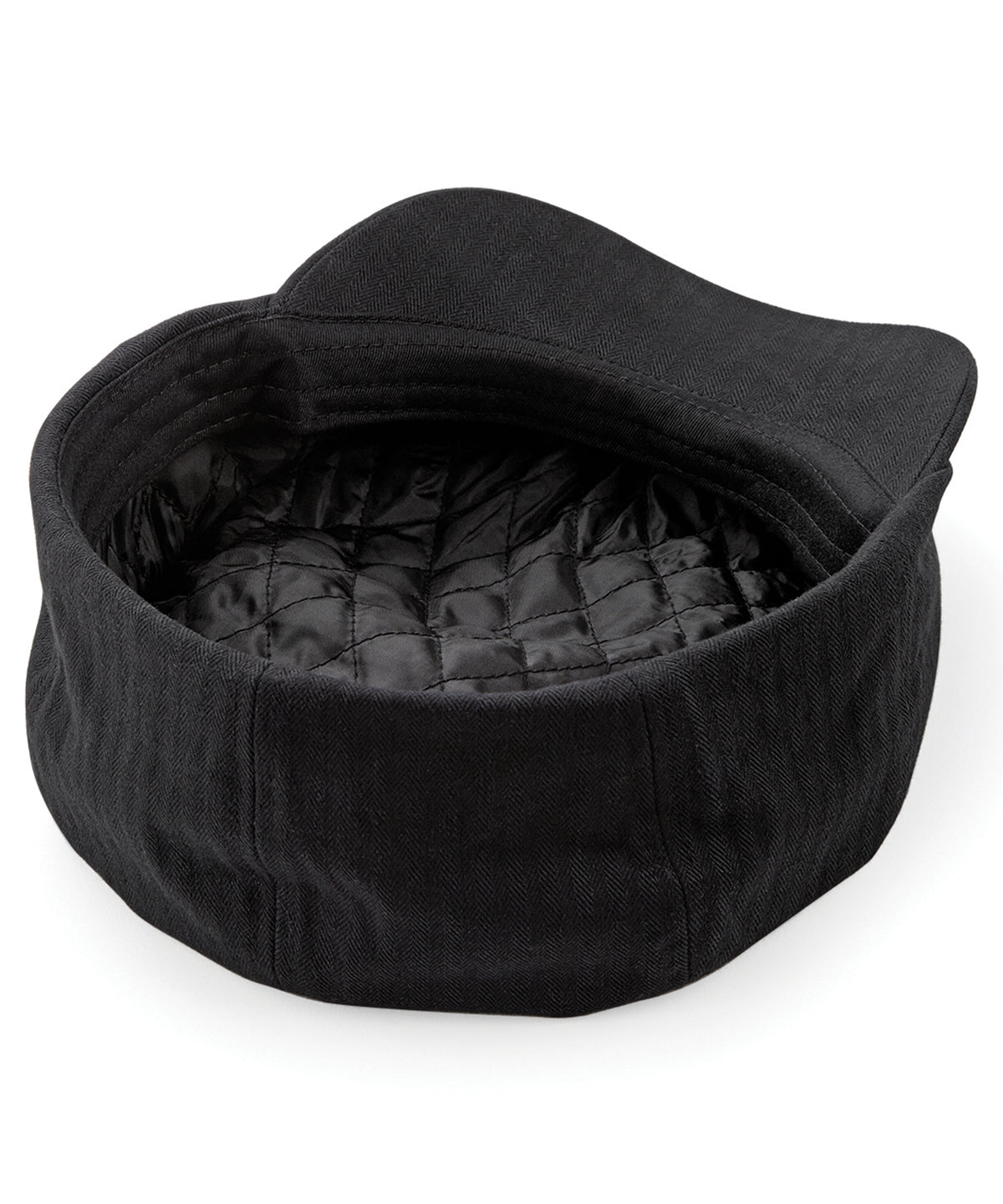Beechfield Newsboy Cap Herringbone Fabric Snap Fastening Peak Quilted Lining