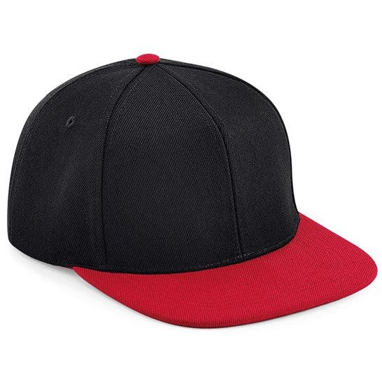 Beechfield Flat Peak 6-Panel Snapback Cap Retro Style Motorsports Fashion
