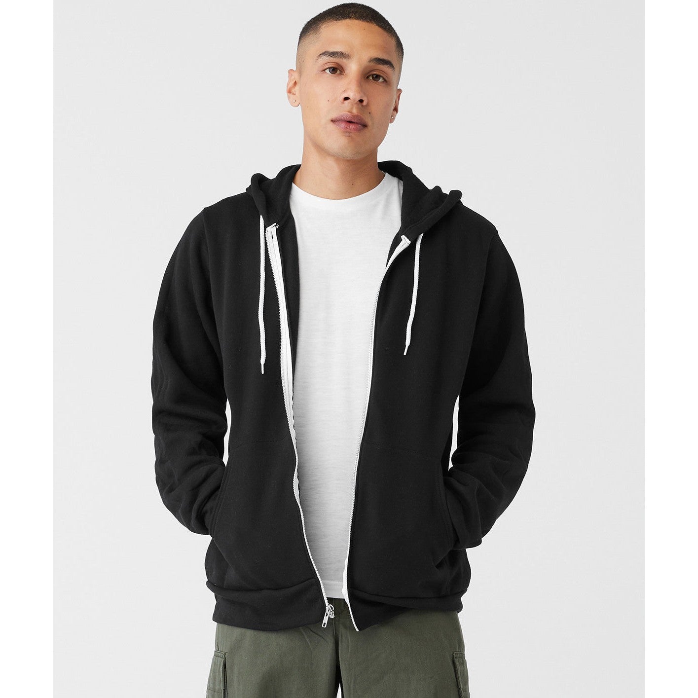 Bella Canvas Unisex Polycotton Fleece Full-Zip Hoodie Black Relaxed Fit