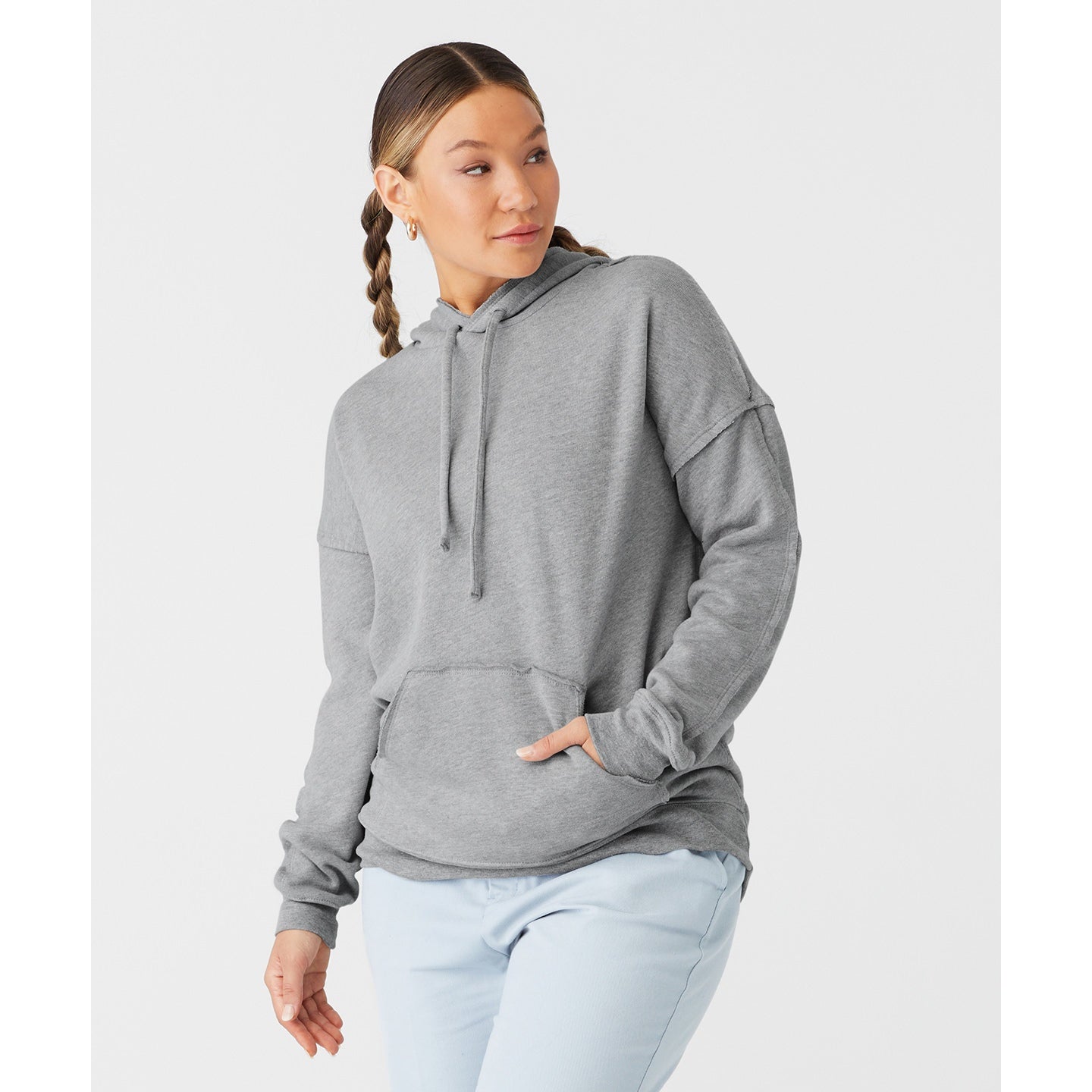 Bella Canvas Unisex Raw-Seam Hoodie Oversized Fit Kangaroo Pocket Soft Fleece