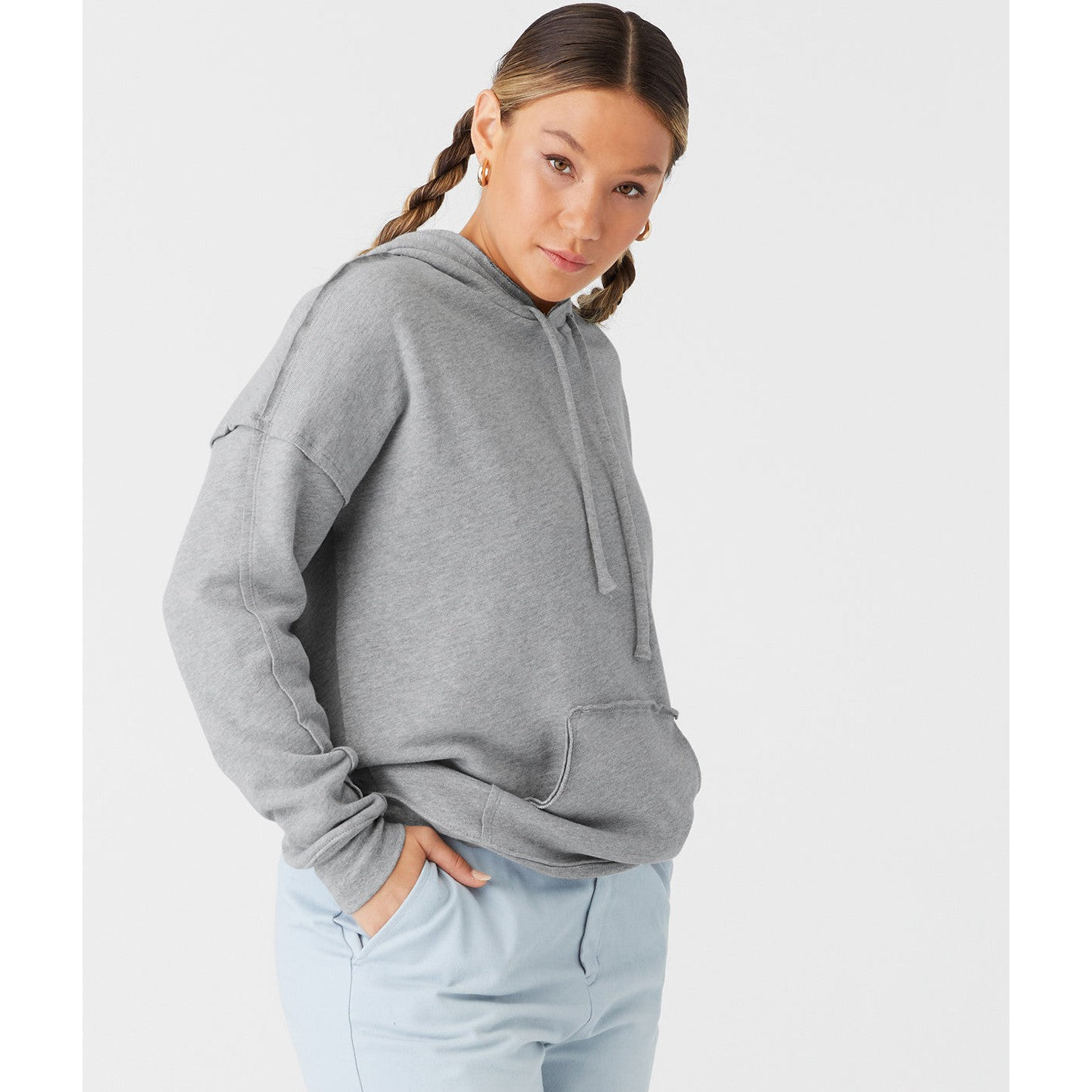 Bella Canvas Unisex Raw-Seam Hoodie Oversized Fit Kangaroo Pocket Soft Fleece