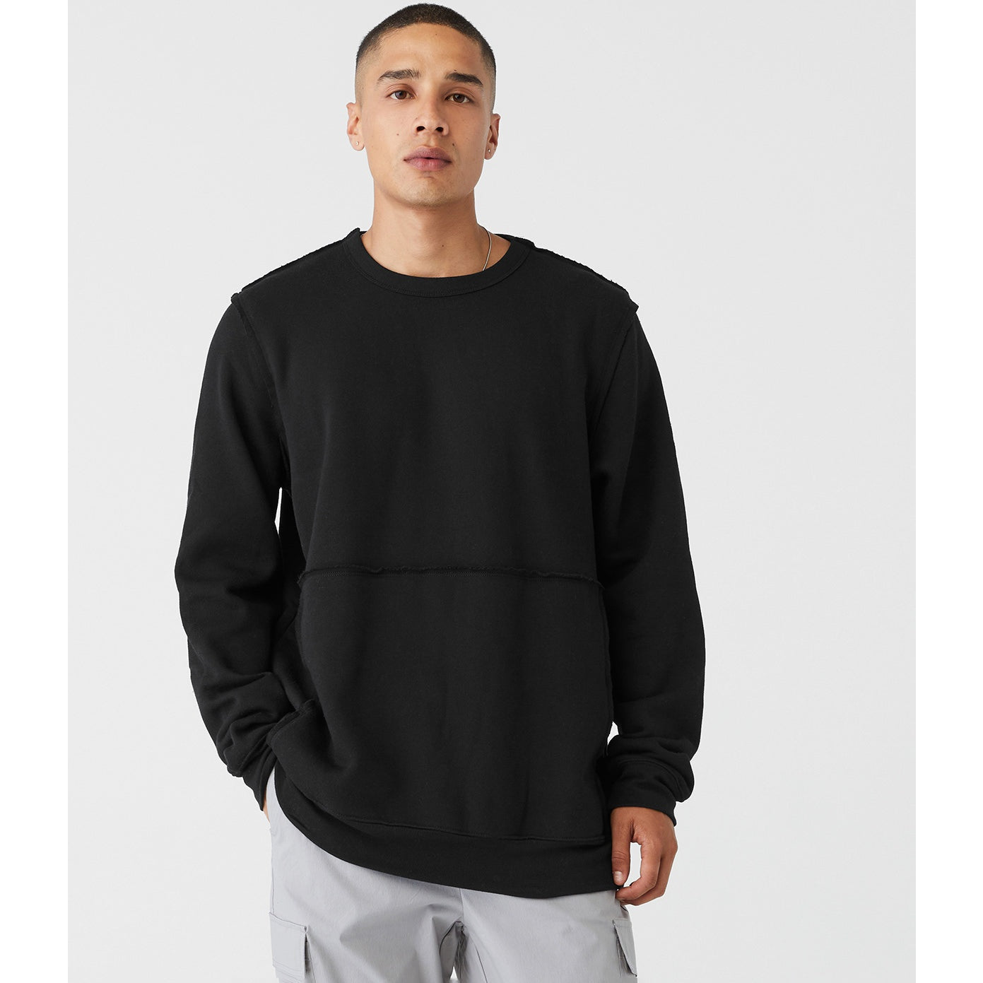 Bella Canvas Unisex Raw-Seam Crew Pullover Oversized Kangaroo Pocket Fleece