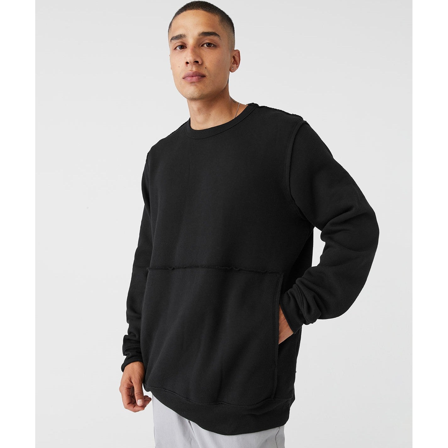 Bella Canvas Unisex Raw-Seam Crew Pullover Oversized Kangaroo Pocket Fleece