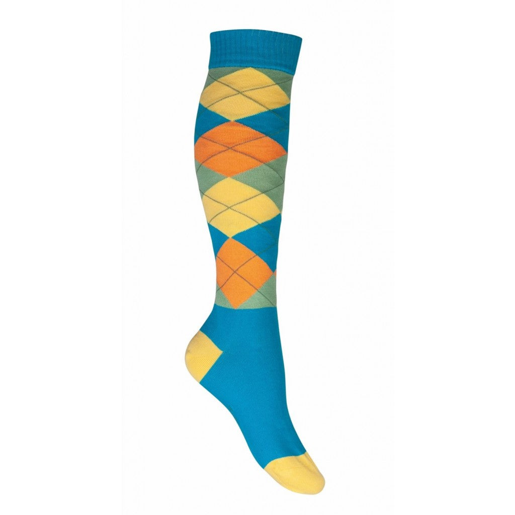 HKM Riding socks -Karo Happy- #colour_lime-green-orange-checkered