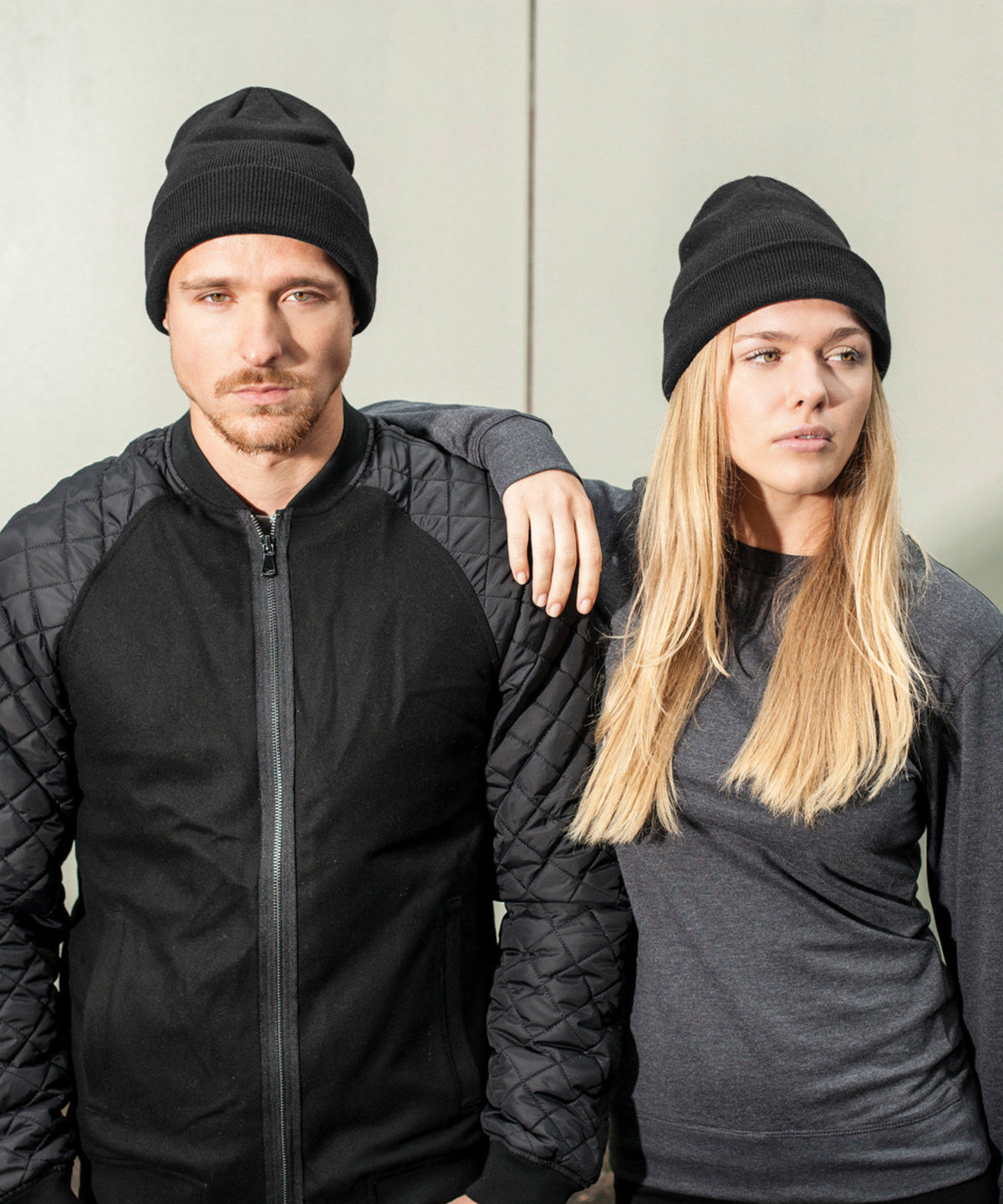 Build Your Brand Heavy Knit Beanie Elastic Acrylic Fabric One Size Turn-Up Hem