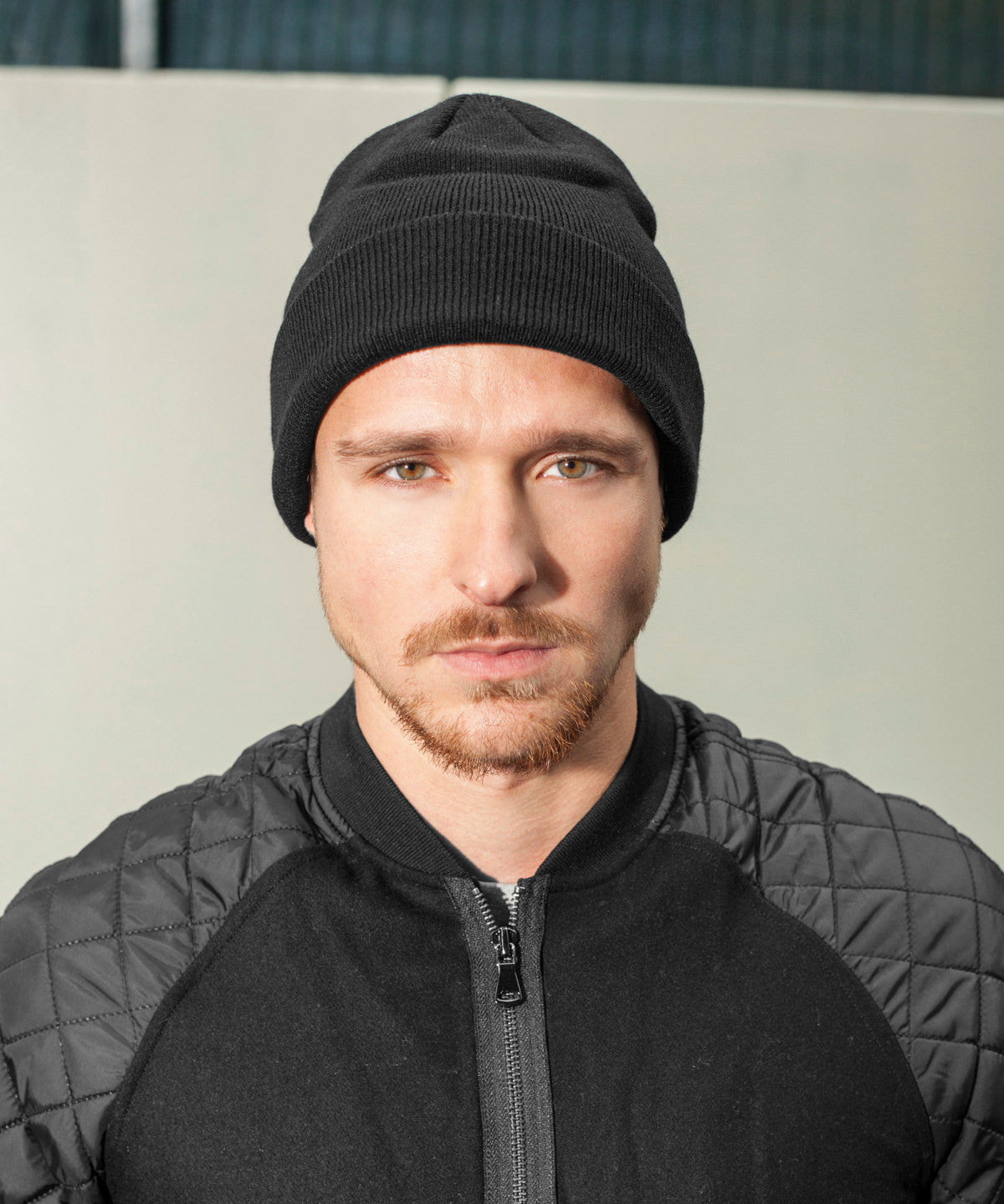 Build Your Brand Heavy Knit Beanie Elastic Acrylic Fabric One Size Turn-Up Hem