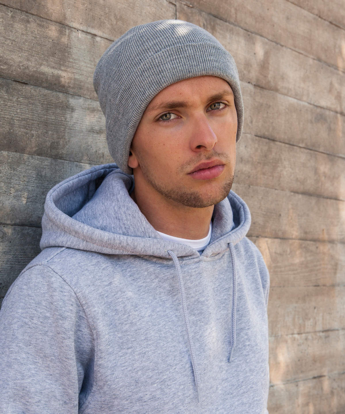 Build Your Brand Heavy Knit Beanie Elastic Acrylic Fabric One Size Turn-Up Hem