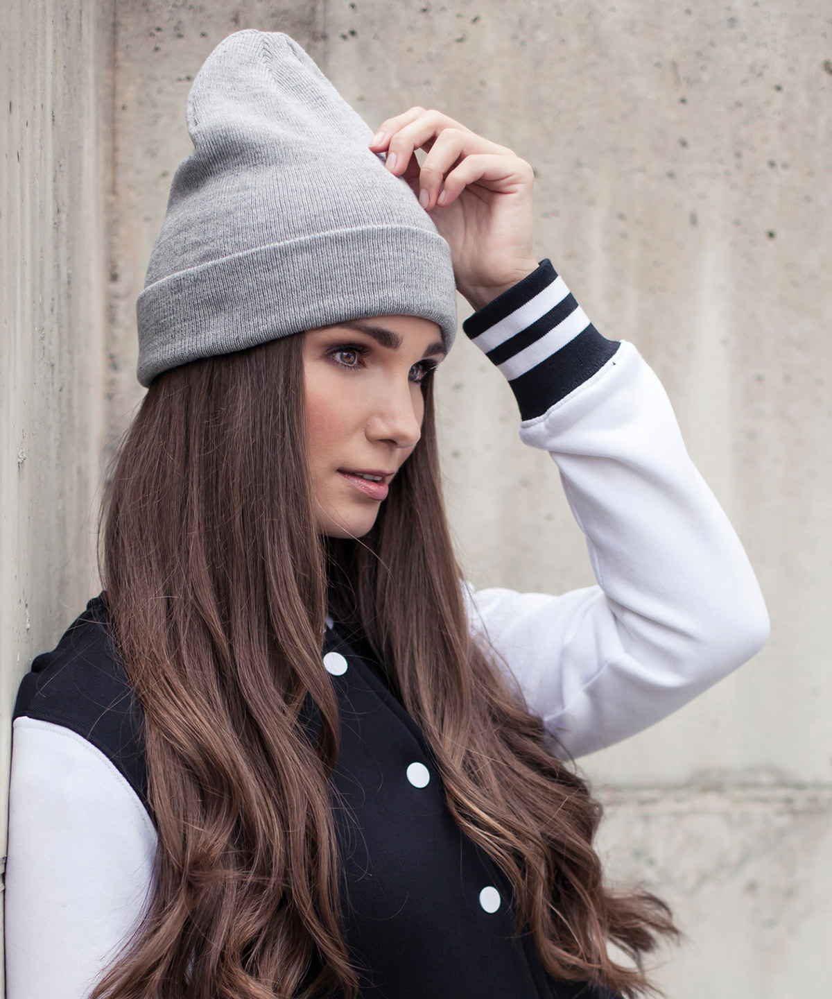 Build Your Brand Heavy Knit Beanie Elastic Acrylic Fabric One Size Turn-Up Hem
