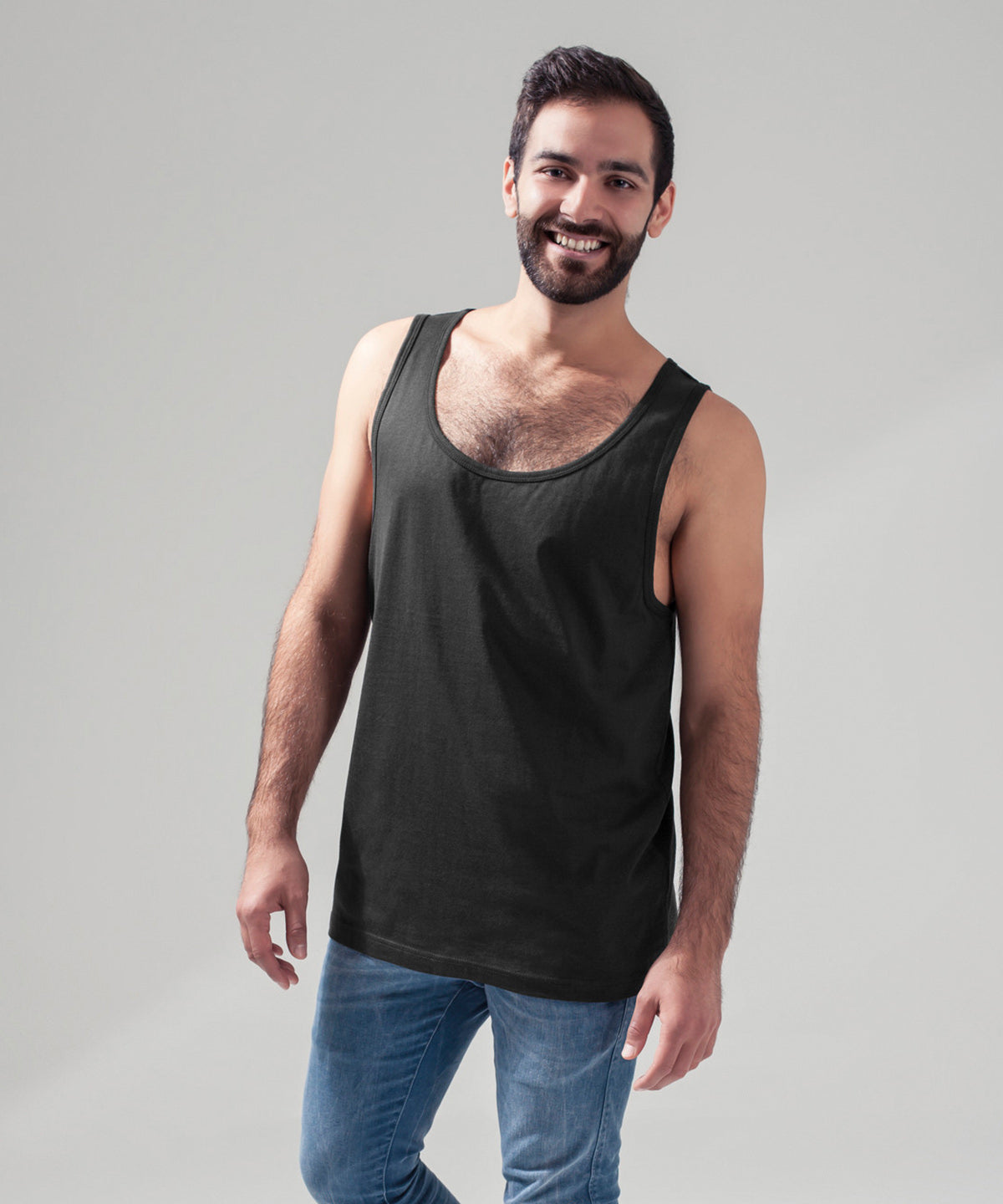 Build Your Brand Jersey Big Tank Top Long Fit Wide Armholes Casual Wear