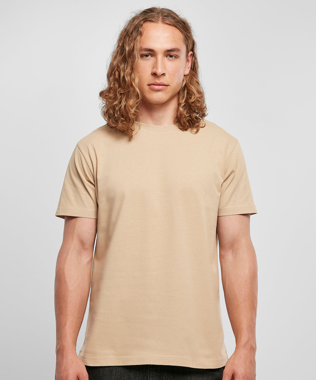 Build Your Brand Round-Neck T-Shirt Sand Soft Cotton Casual Basic Sizes S-5XL