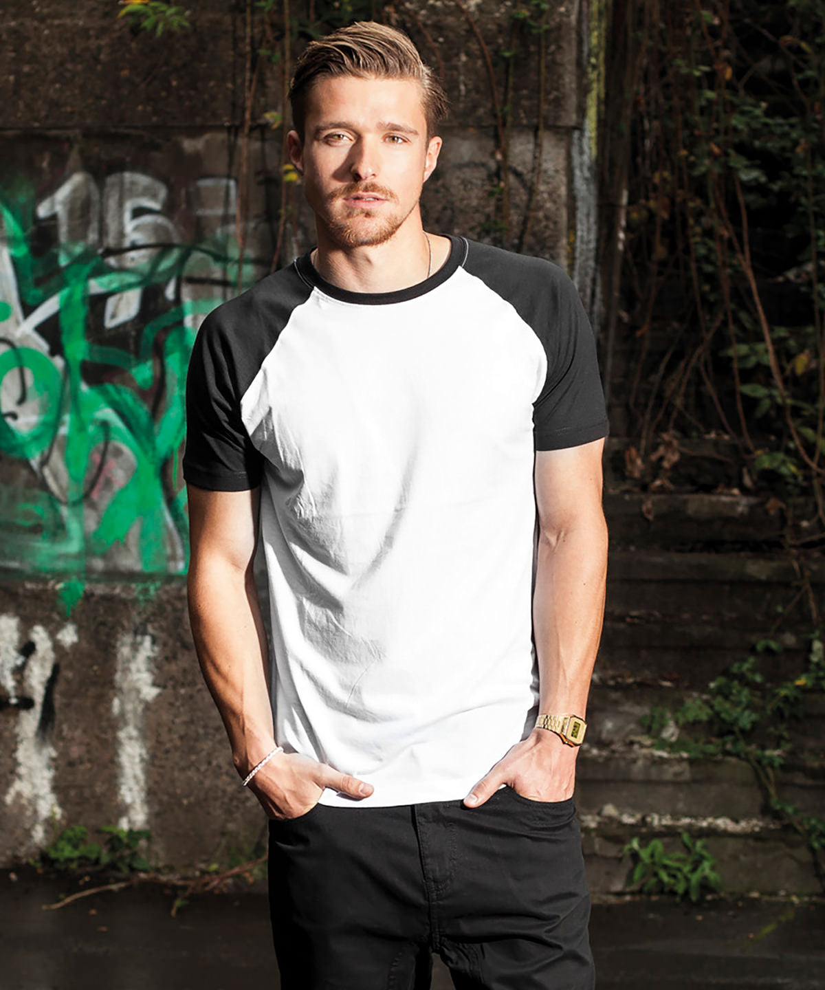 Build Your Brand Contrast Raglan Tee 100% Cotton Summer Shirt for Rebranding
