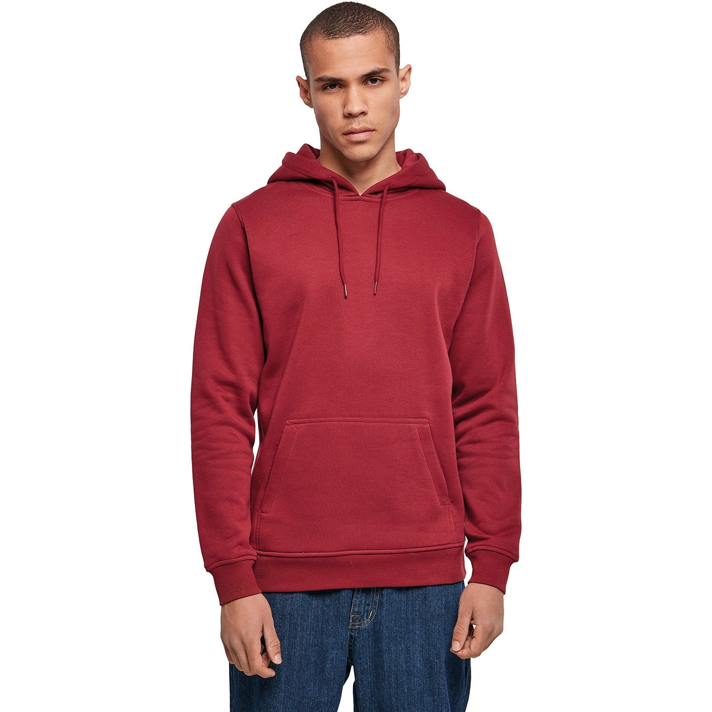 Build Your Brand Heavy Hoodie Burgundy Adjustable Hood Kangaroo Pocket