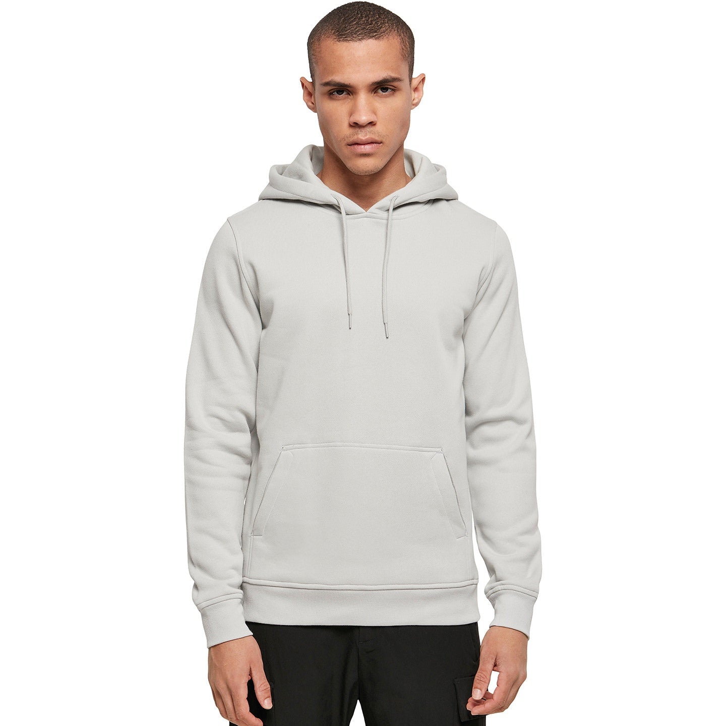 Build Your Brand Heavy Hoodie Light Asphalt Adjustable Hood Kangaroo Pocket