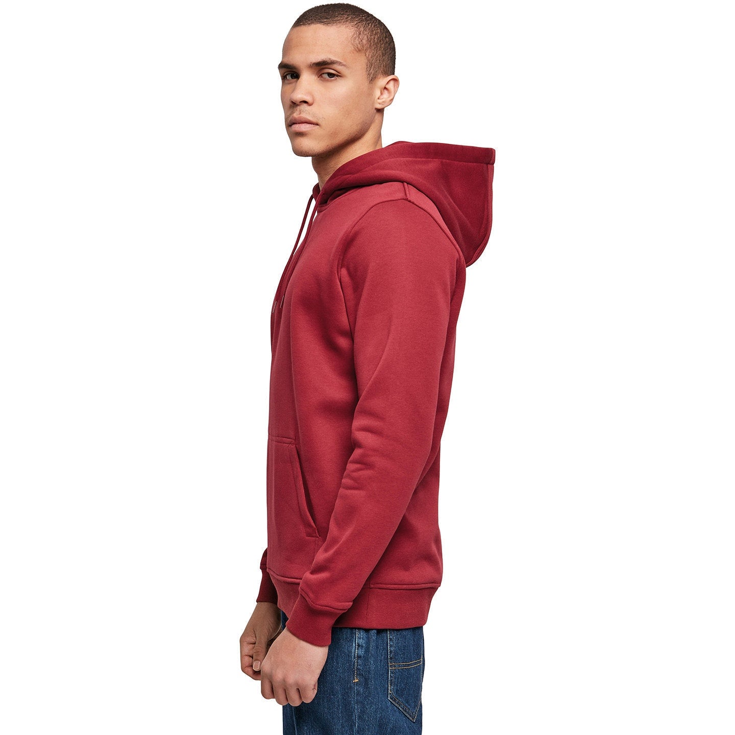 Build Your Brand Heavy Hoodie Burgundy Adjustable Hood Kangaroo Pocket