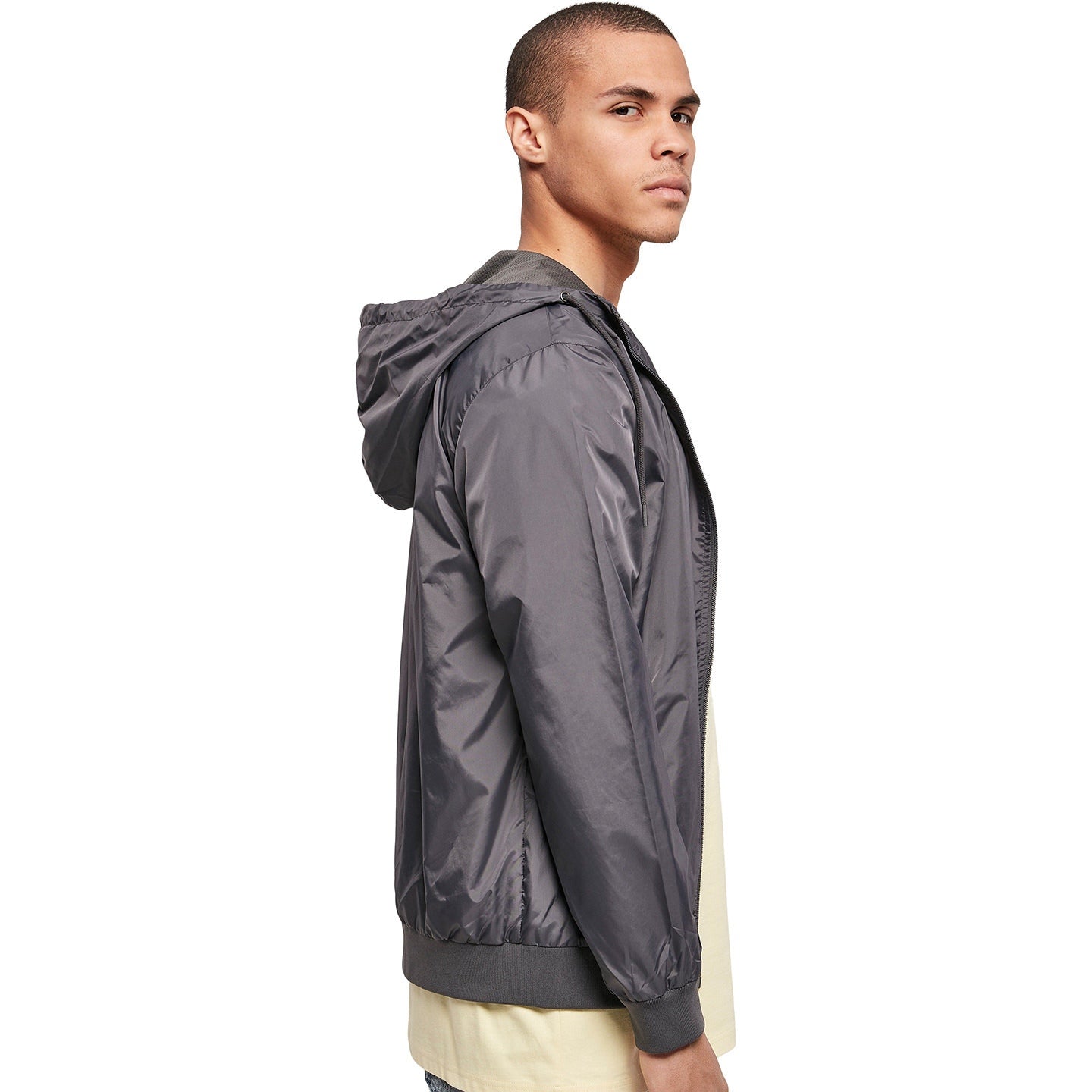 Build Your Brand Wind Runner Jacket Water-Resistant Mesh Lining Hooded Casual