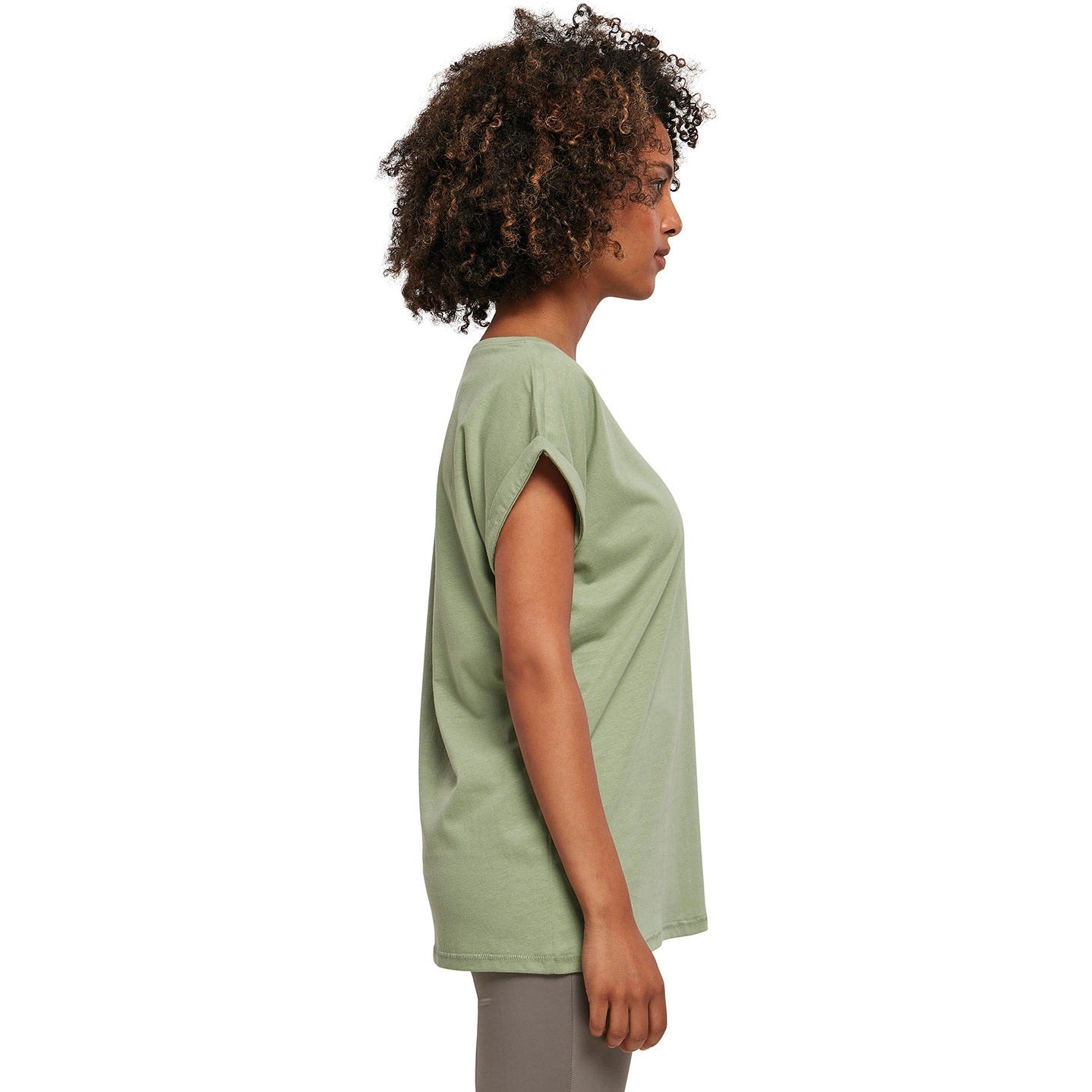 Build Your Brand Women's Extended Shoulder Tee Soft Salvia Casual Top