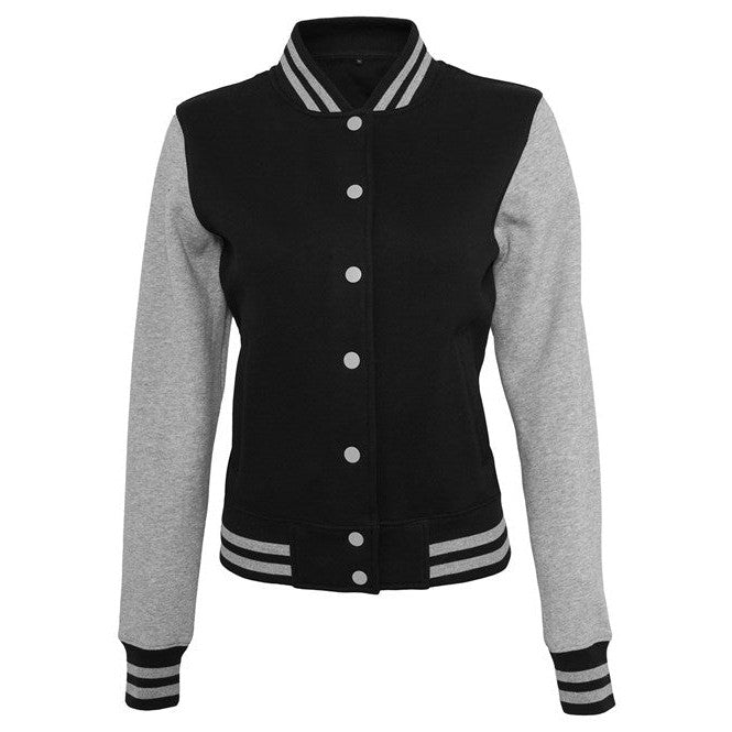 Build Your Brand Women's College Jacket Contrast Cuffs Comfortable Fit