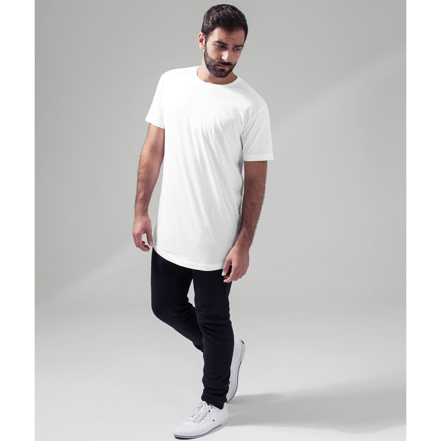 Build Your Brand Shaped Long Tee Extra Long Cut Fitted Style Cotton Jersey