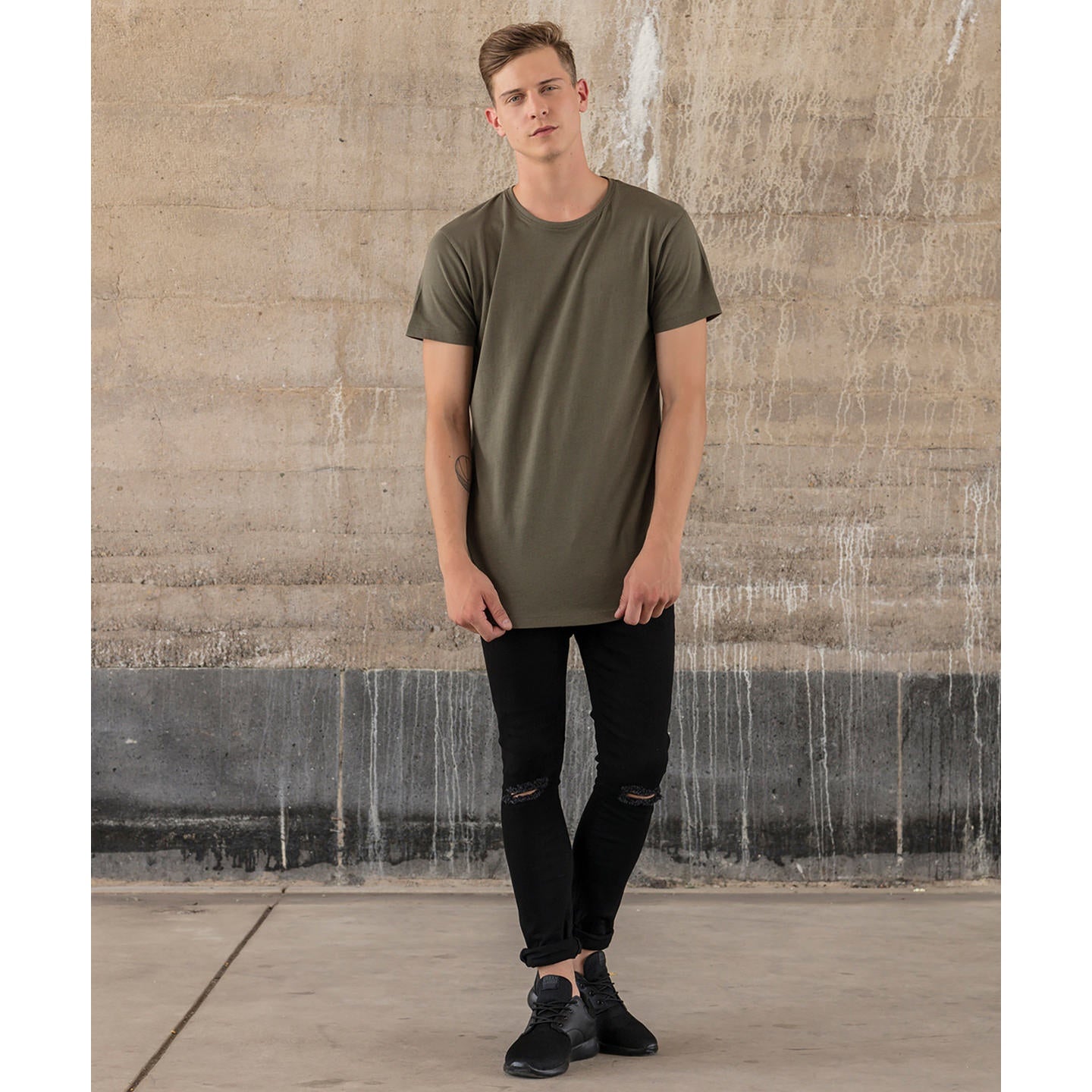 Build Your Brand Shaped Long Tee Extra Long Cut Fitted Style Cotton Jersey