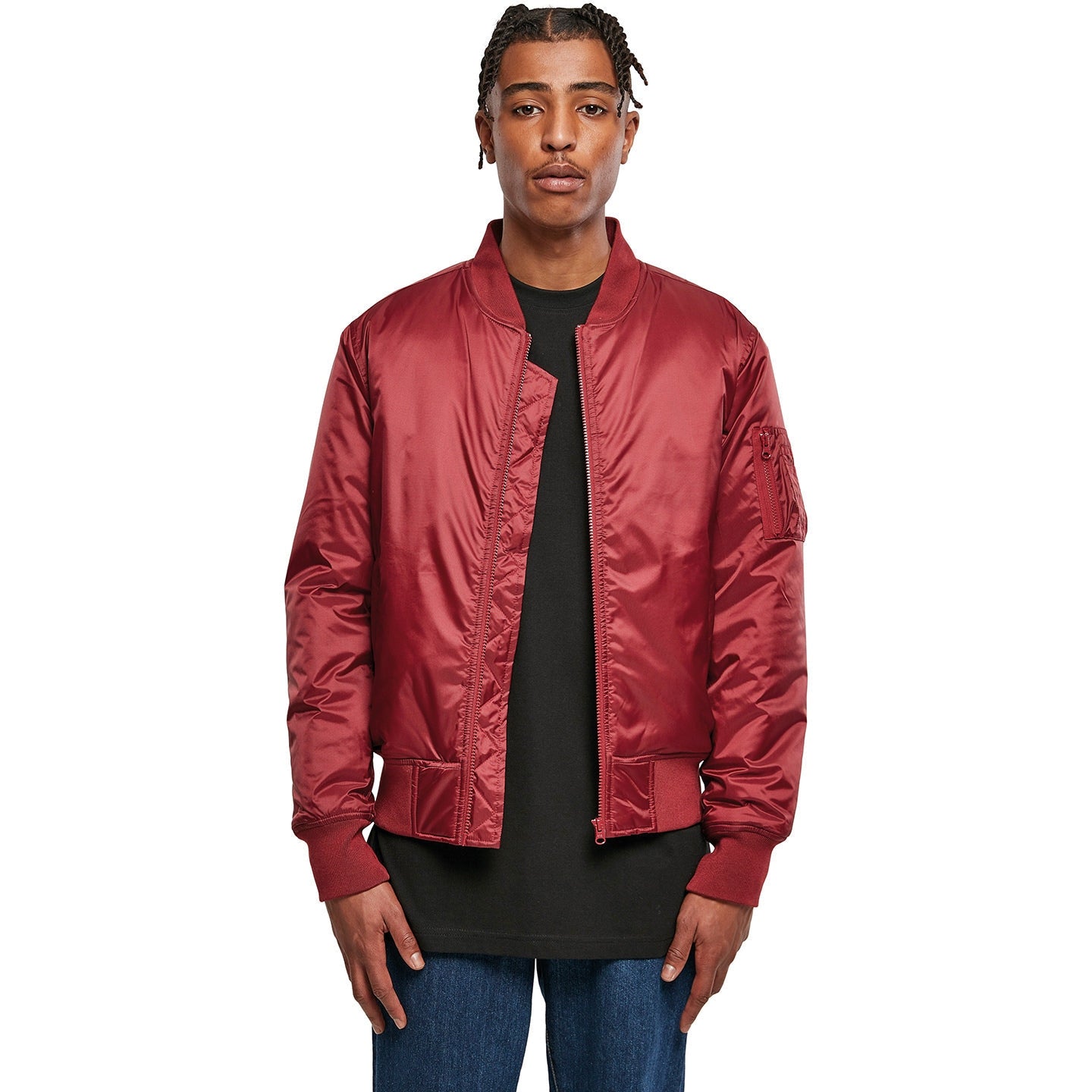 Build Your Brand FAMA Certified Bomber Jacket with Contrast Lining and Zip