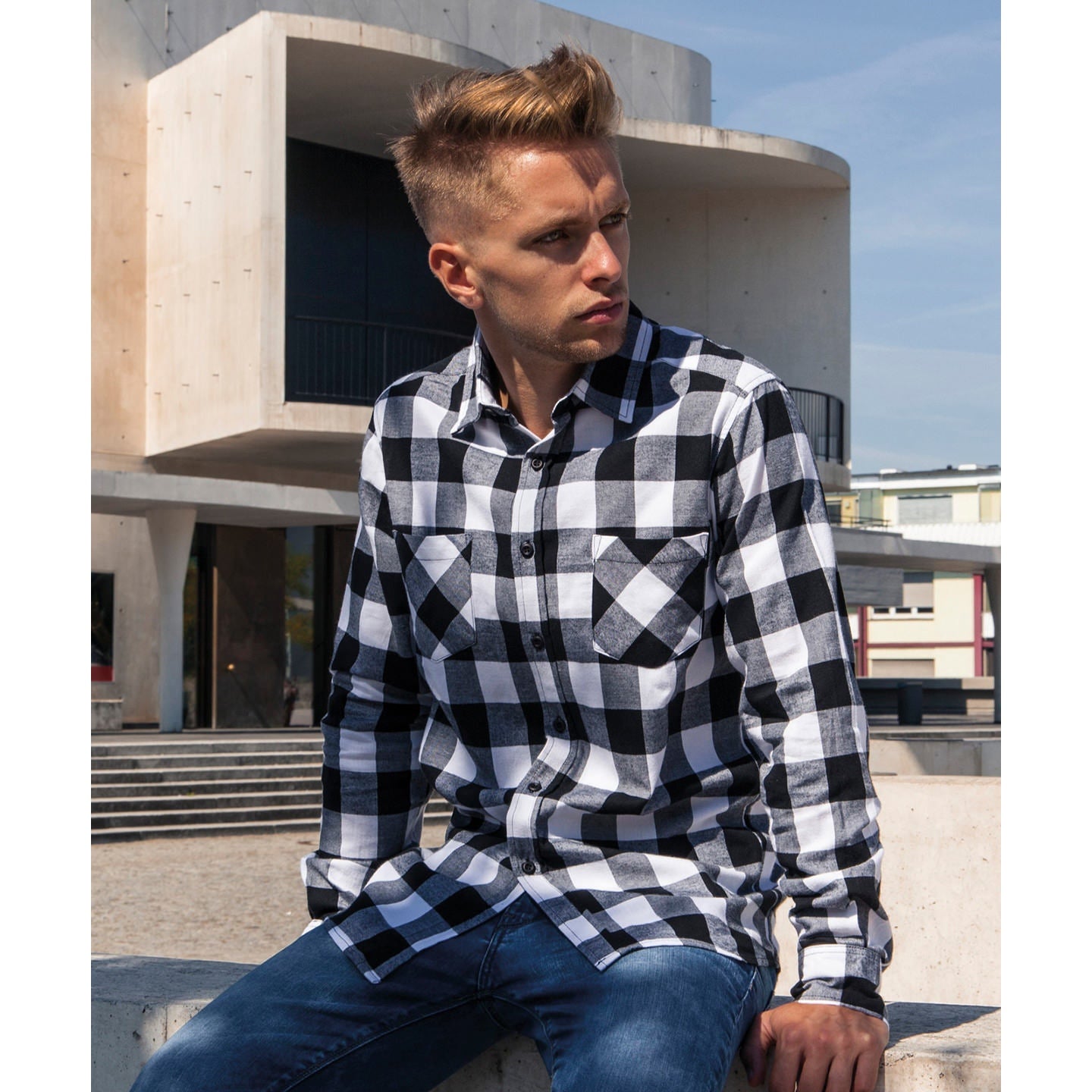 Build Your Brand Checked Flannel Shirt Soft Cotton 2 Pockets Casual Style