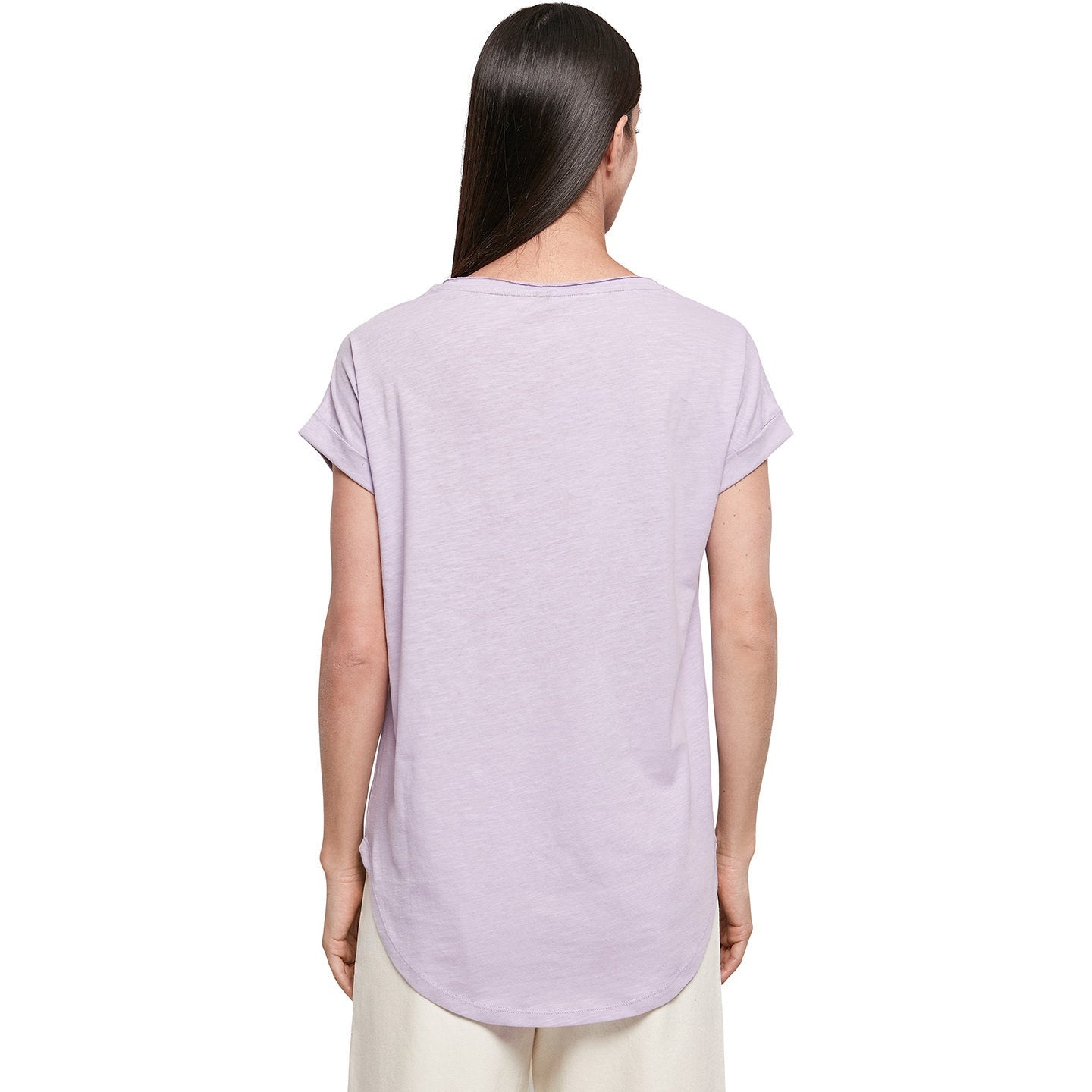 Build Your Brand Women's Long Slub Tee Oversized Sleeves Rounded Hem Cotton