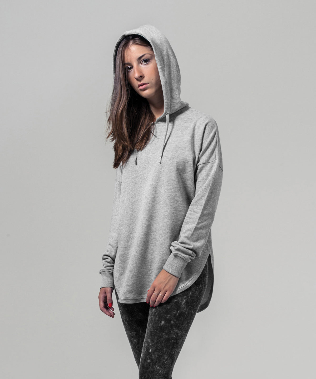 Build Your Brand Women's Oversized Hoodie with Drawstrings and Ribbed Cuffs