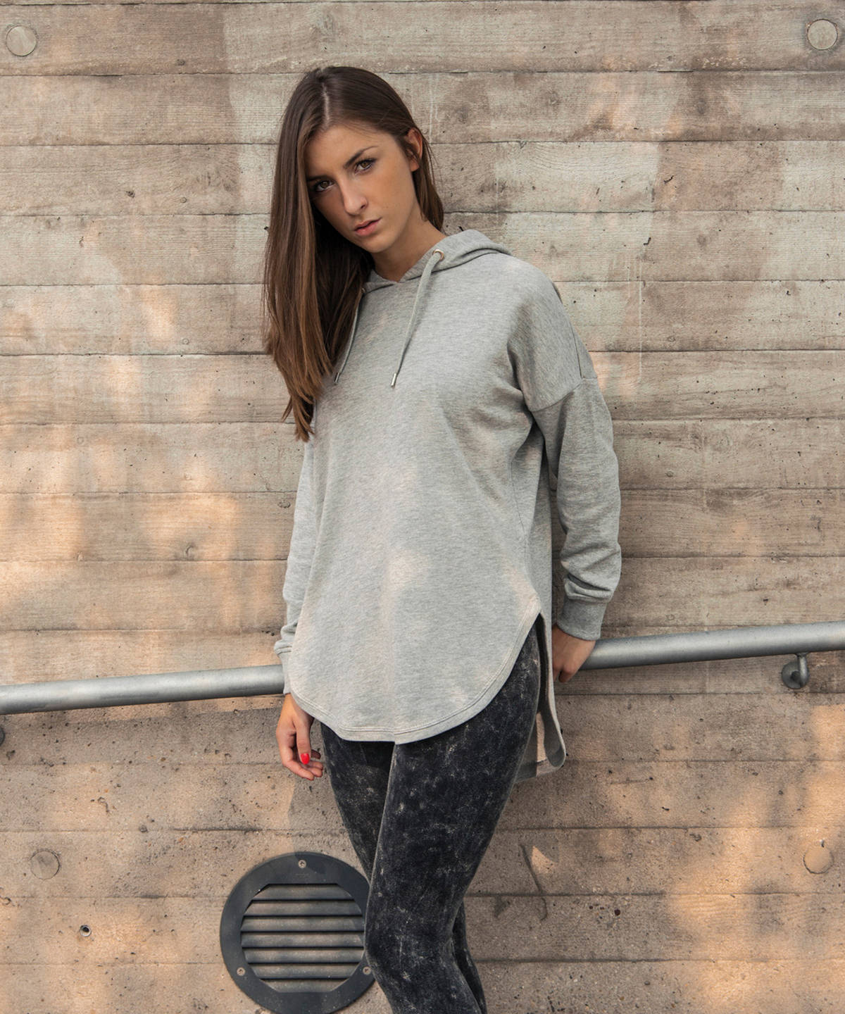 Build Your Brand Women's Oversized Hoodie with Drawstrings and Ribbed Cuffs