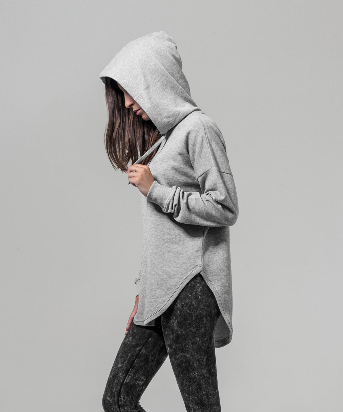Build Your Brand Women's Oversized Hoodie with Drawstrings and Ribbed Cuffs
