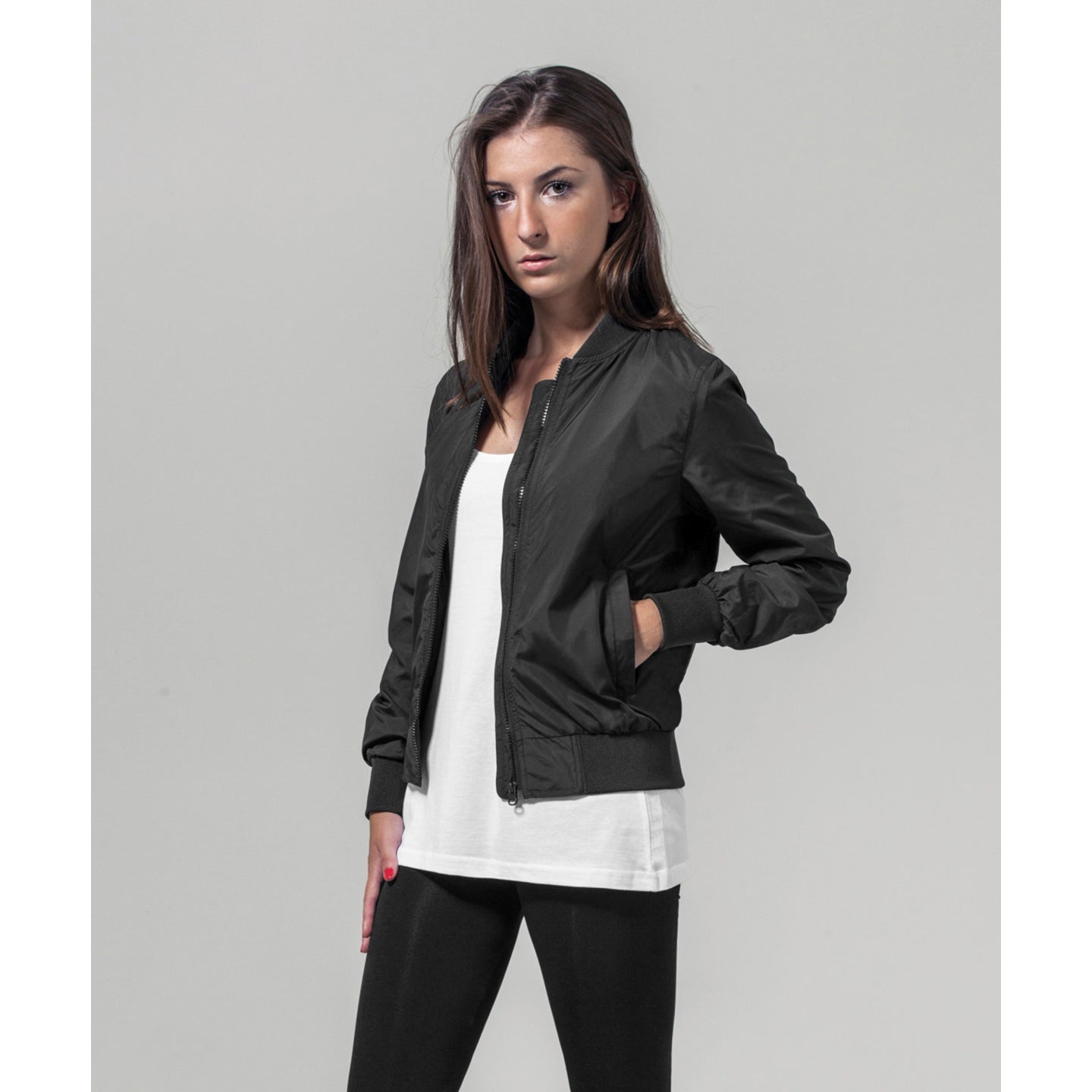 Build Your Brand Women's FAMA Certified Nylon Bomber Jacket Casual Fit