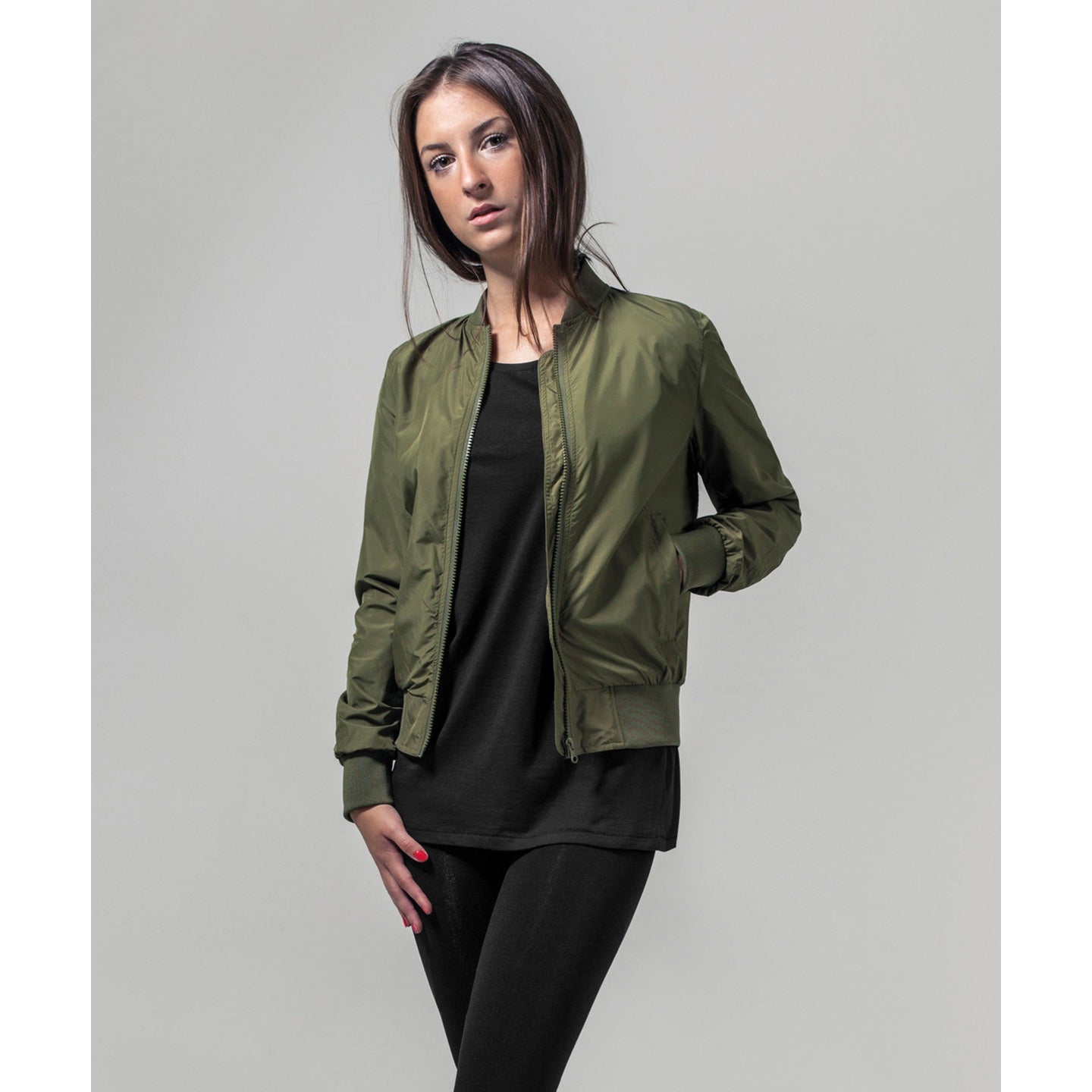 Build Your Brand Women's FAMA Certified Nylon Bomber Jacket Casual Fit