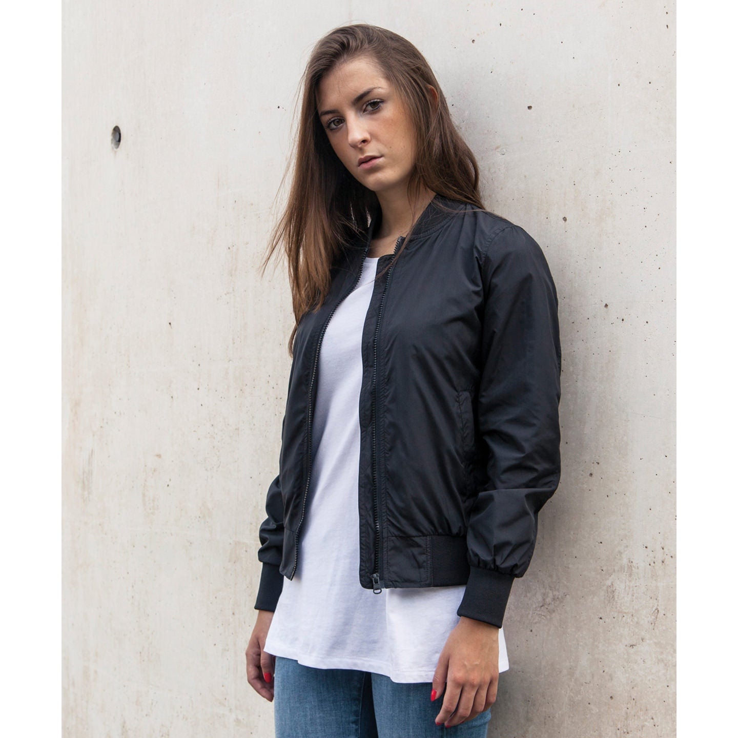 Build Your Brand Women's FAMA Certified Nylon Bomber Jacket Casual Fit