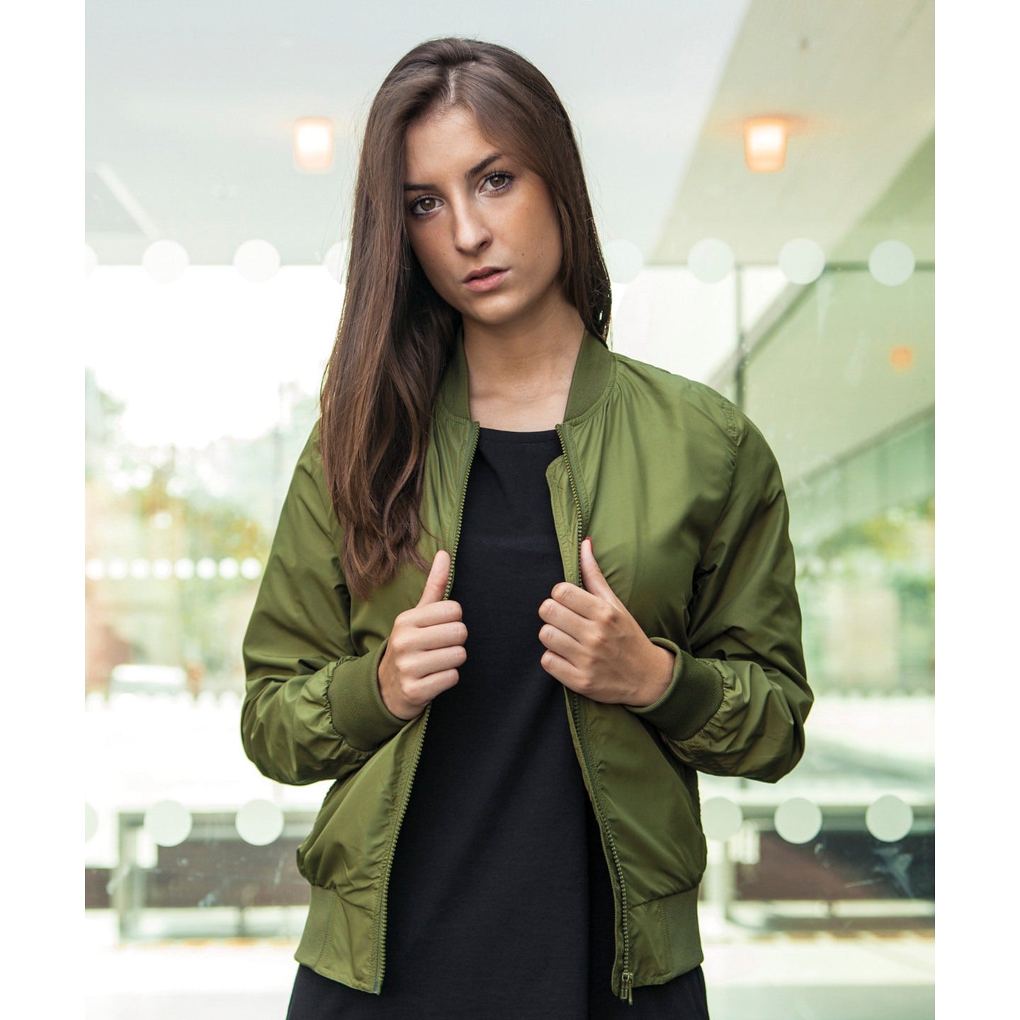Build Your Brand Women's FAMA Certified Nylon Bomber Jacket Casual Fit