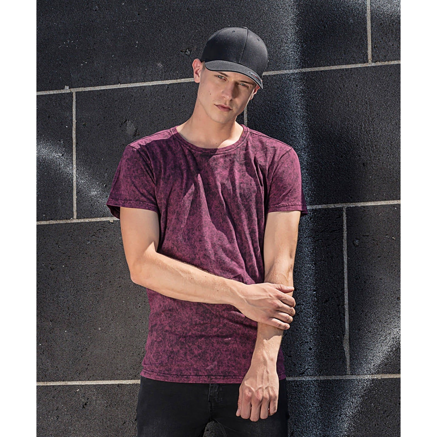 Build Your Brand Acid Washed Tee Regular Fit Crew Neck T-Shirt 100% Cotton