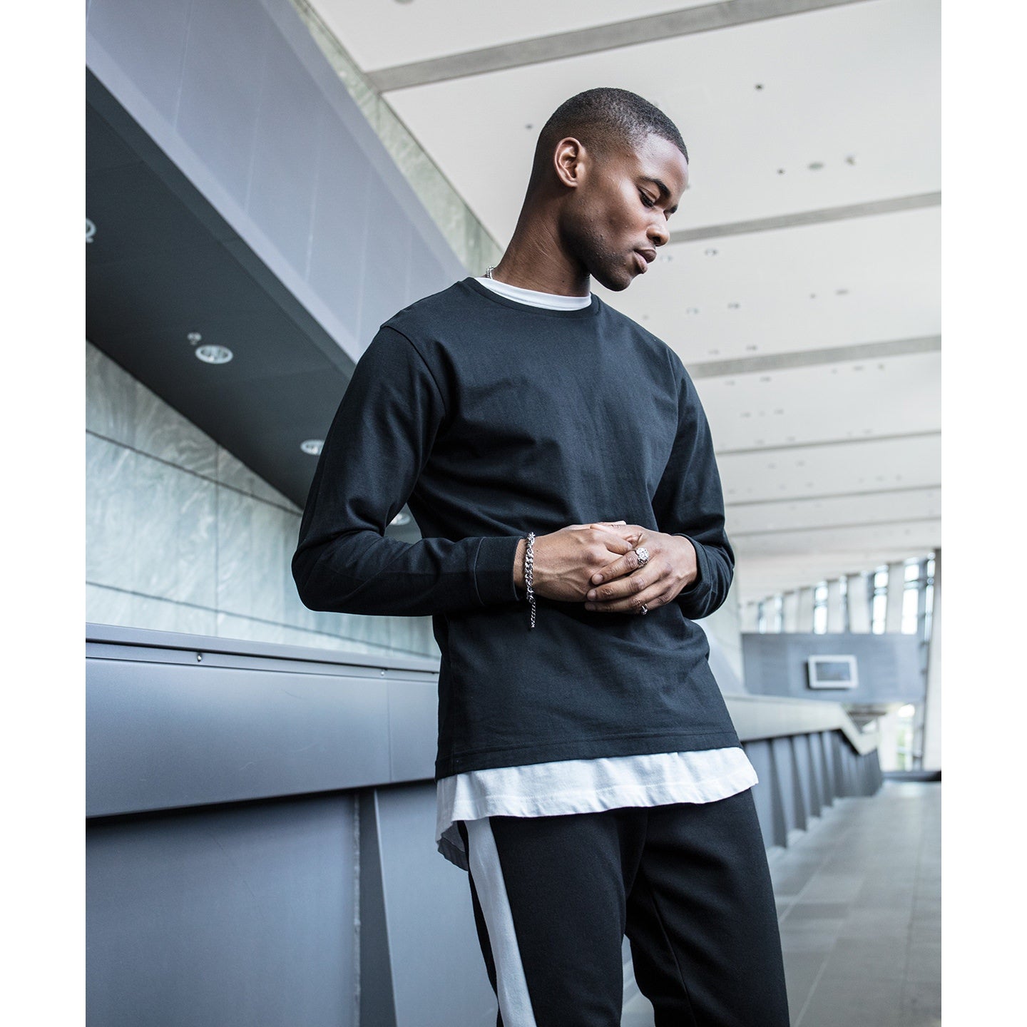 Build Your Brand Long Sleeve Top with Cuff Rib Comfortable Casual Wear