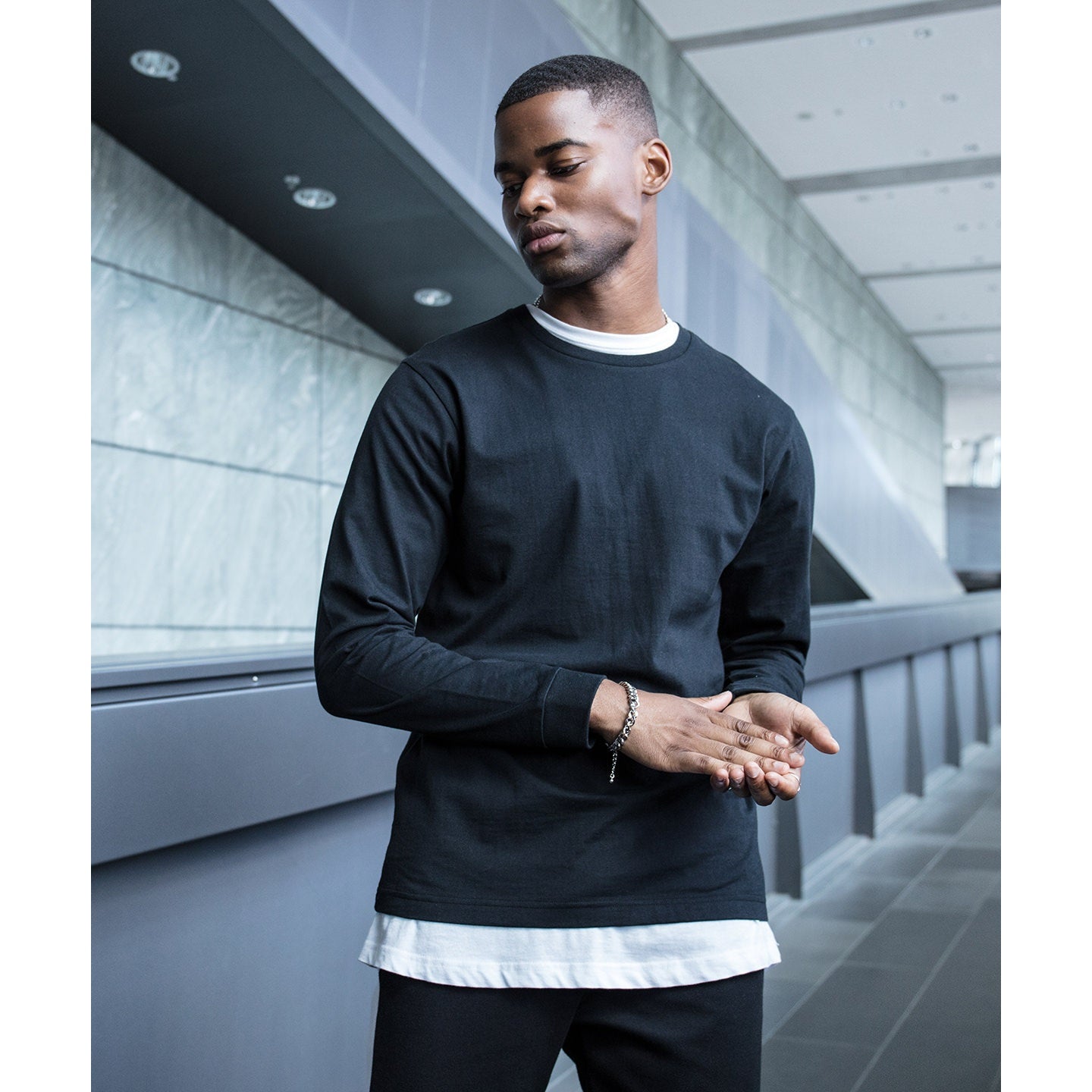 Build Your Brand Long Sleeve Top with Cuff Rib Comfortable Casual Wear