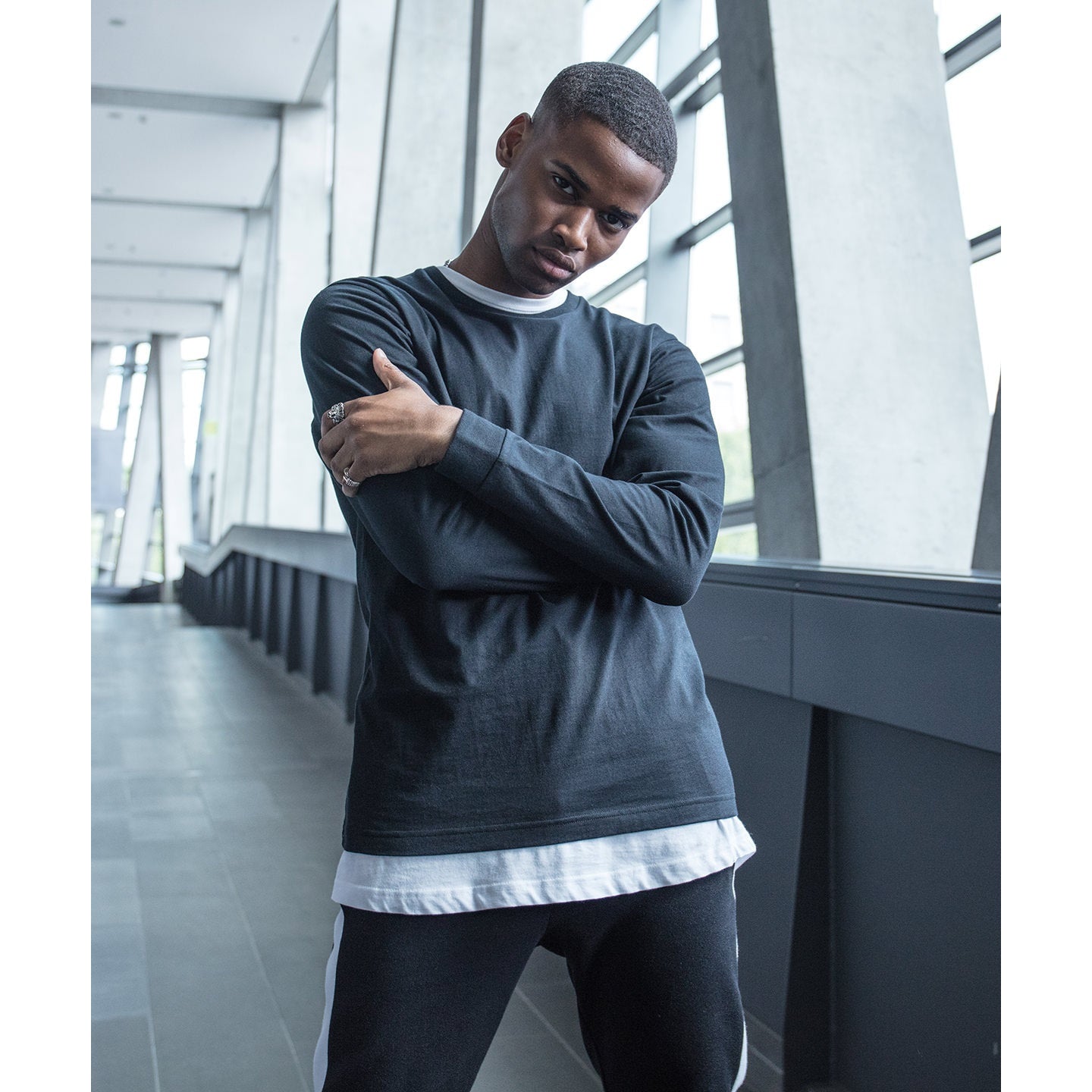 Build Your Brand Long Sleeve Top with Cuff Rib Comfortable Casual Wear