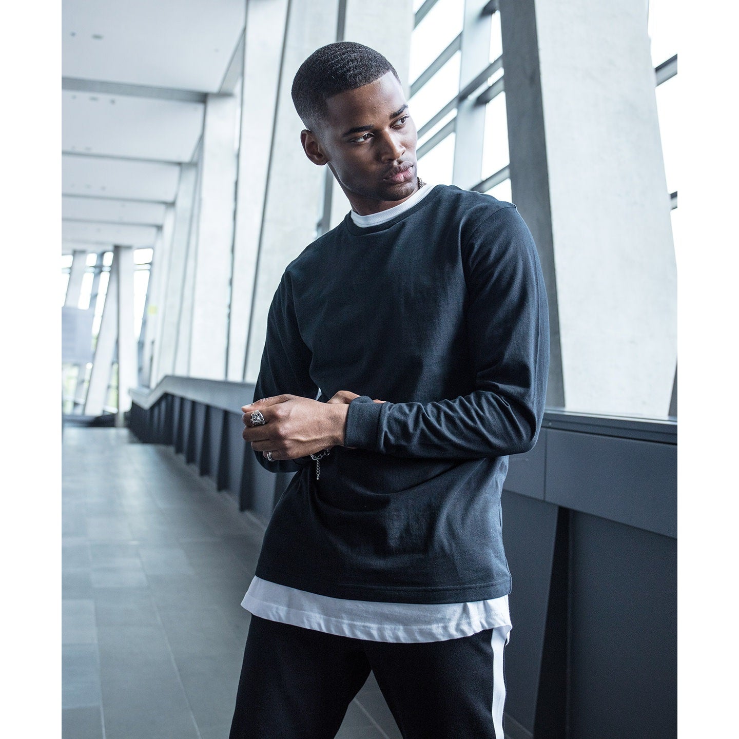 Build Your Brand Long Sleeve Top with Cuff Rib Comfortable Casual Wear